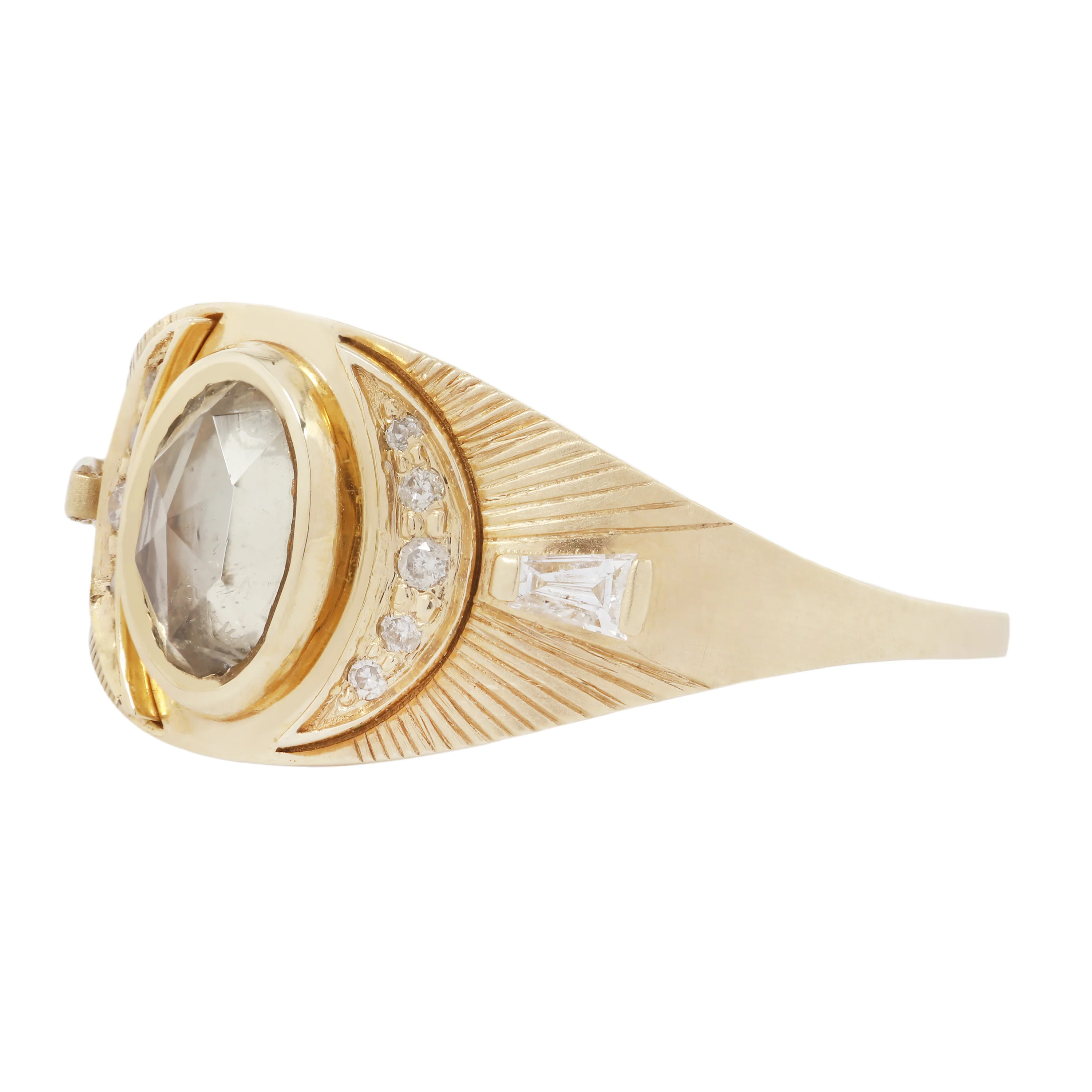 Olive Tourmaline & Diamonds Moons Ring - Image 2