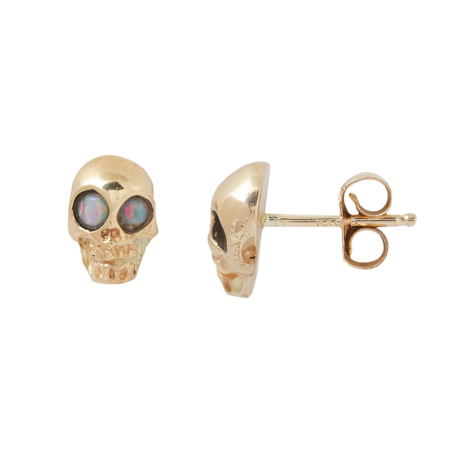 Opal Eyed Gold Skull Studs - Image 3