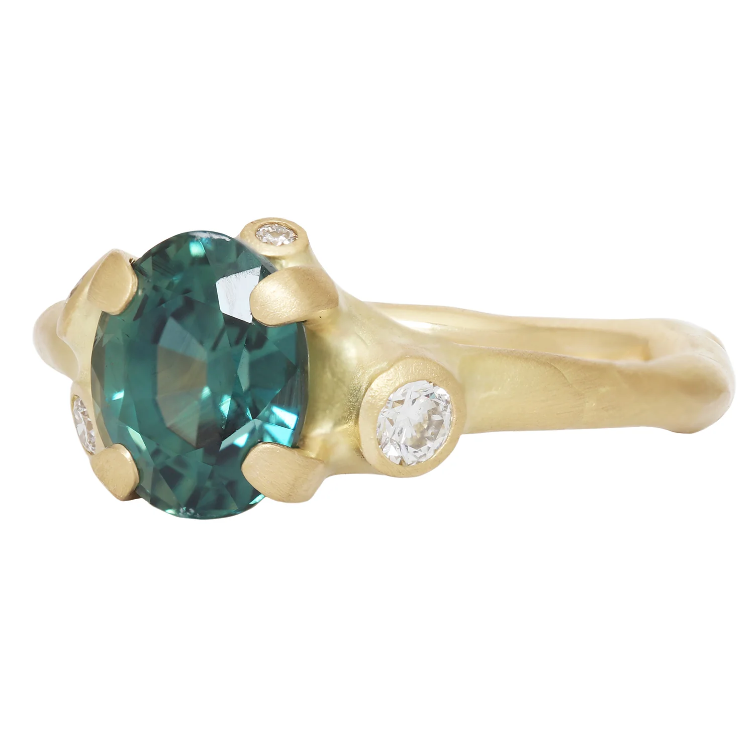 Oval Teal Sapphire Cluster Ring - Image 3