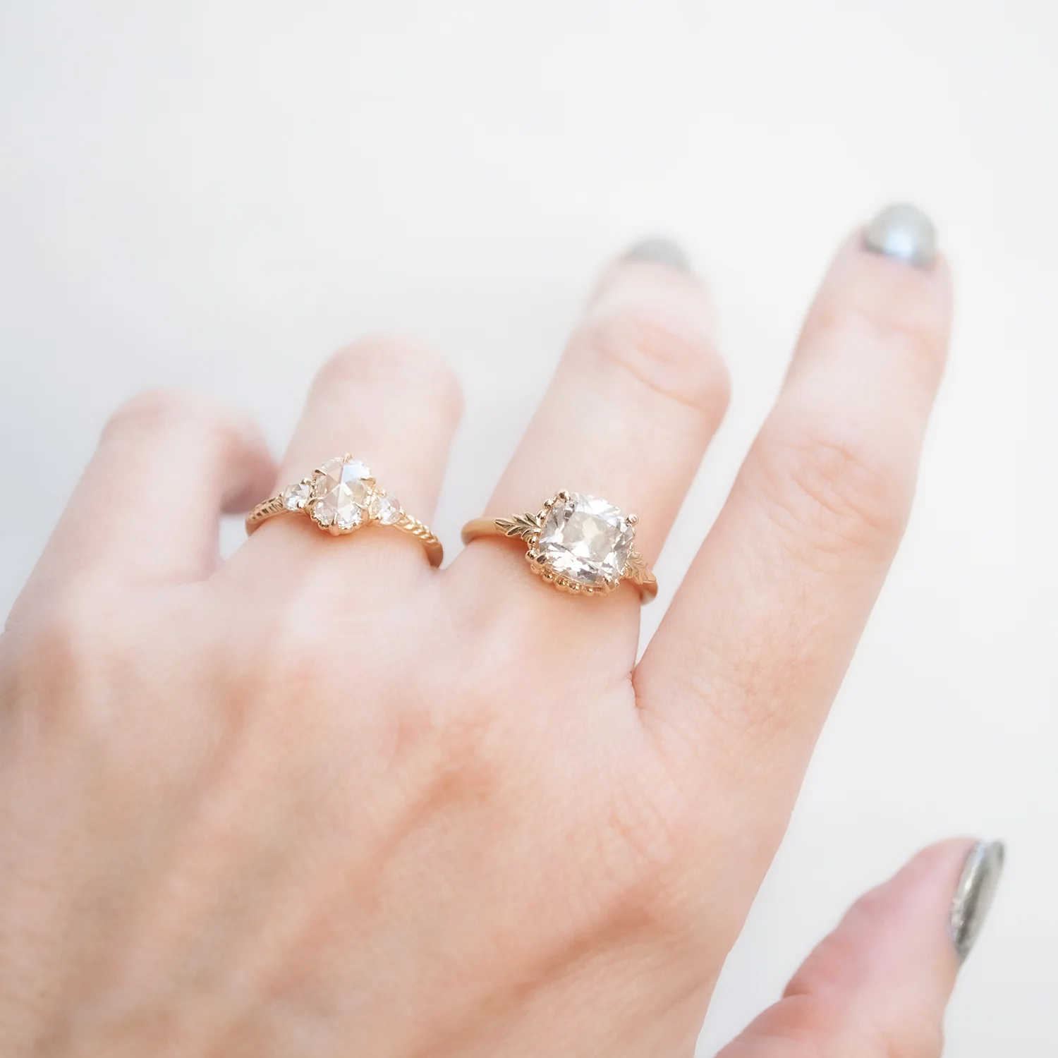Oval Three Diamond Evergreen Ring - Image 7