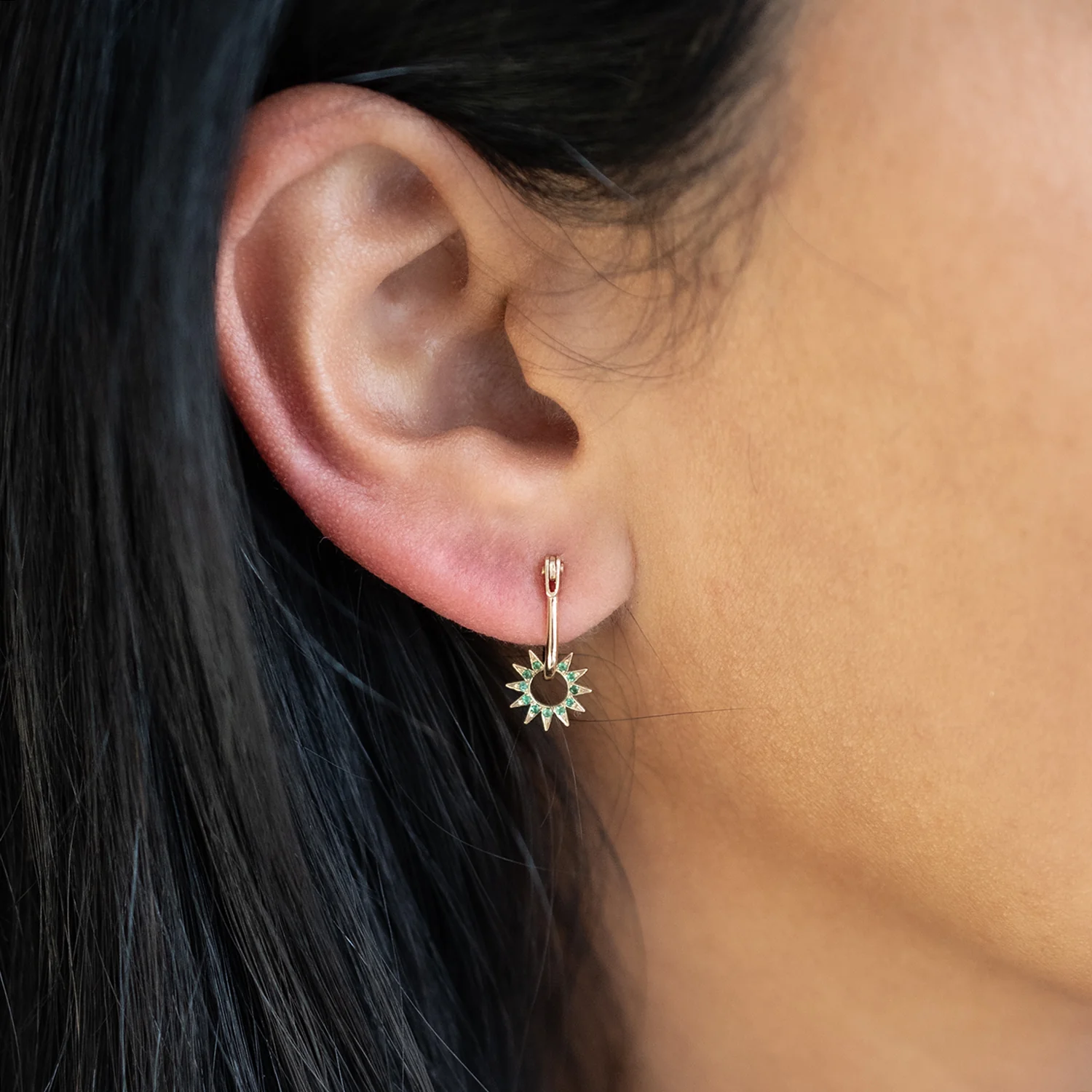 Pavé Emerald Baby Spur Earrings - Image 2