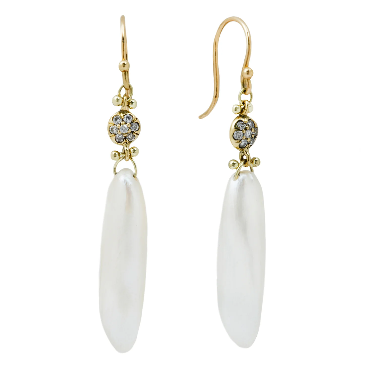 Pearl & Diamond Button Drop Earrings - Image 3