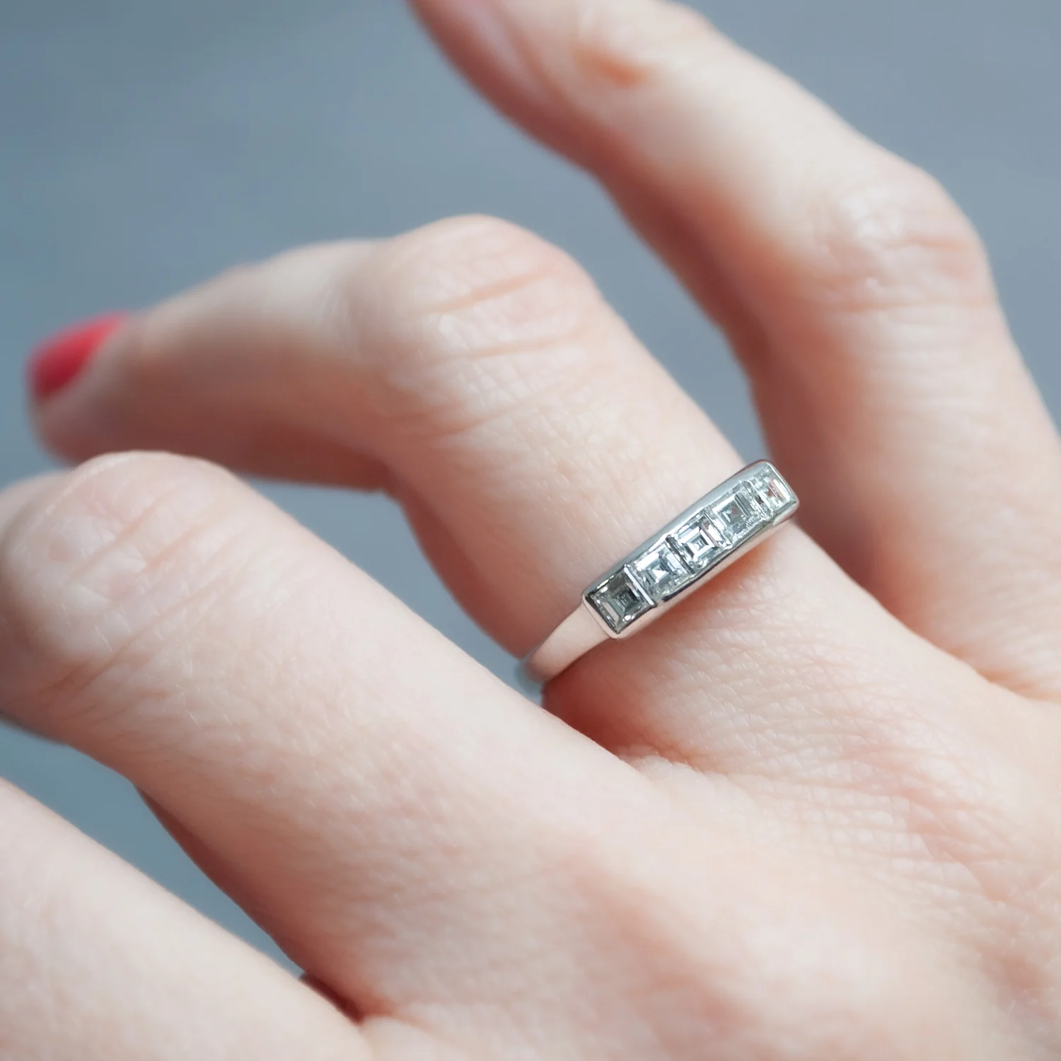Platinum Five Diamond Bar Ring - Image 2