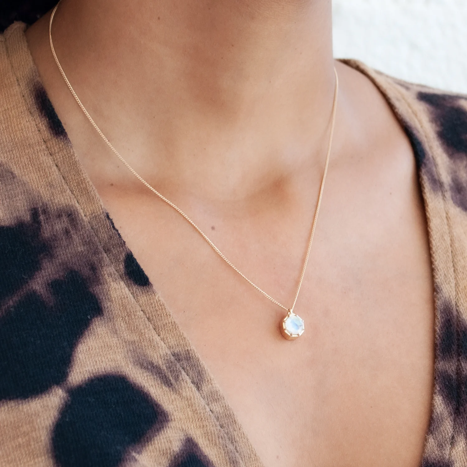 Rainbow Moonstone Octagon Necklace - Image 2