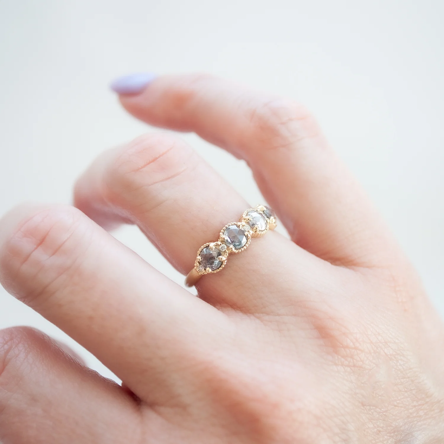 Ribbed Rose Cut Diamond Eclipse Ring - Image 2