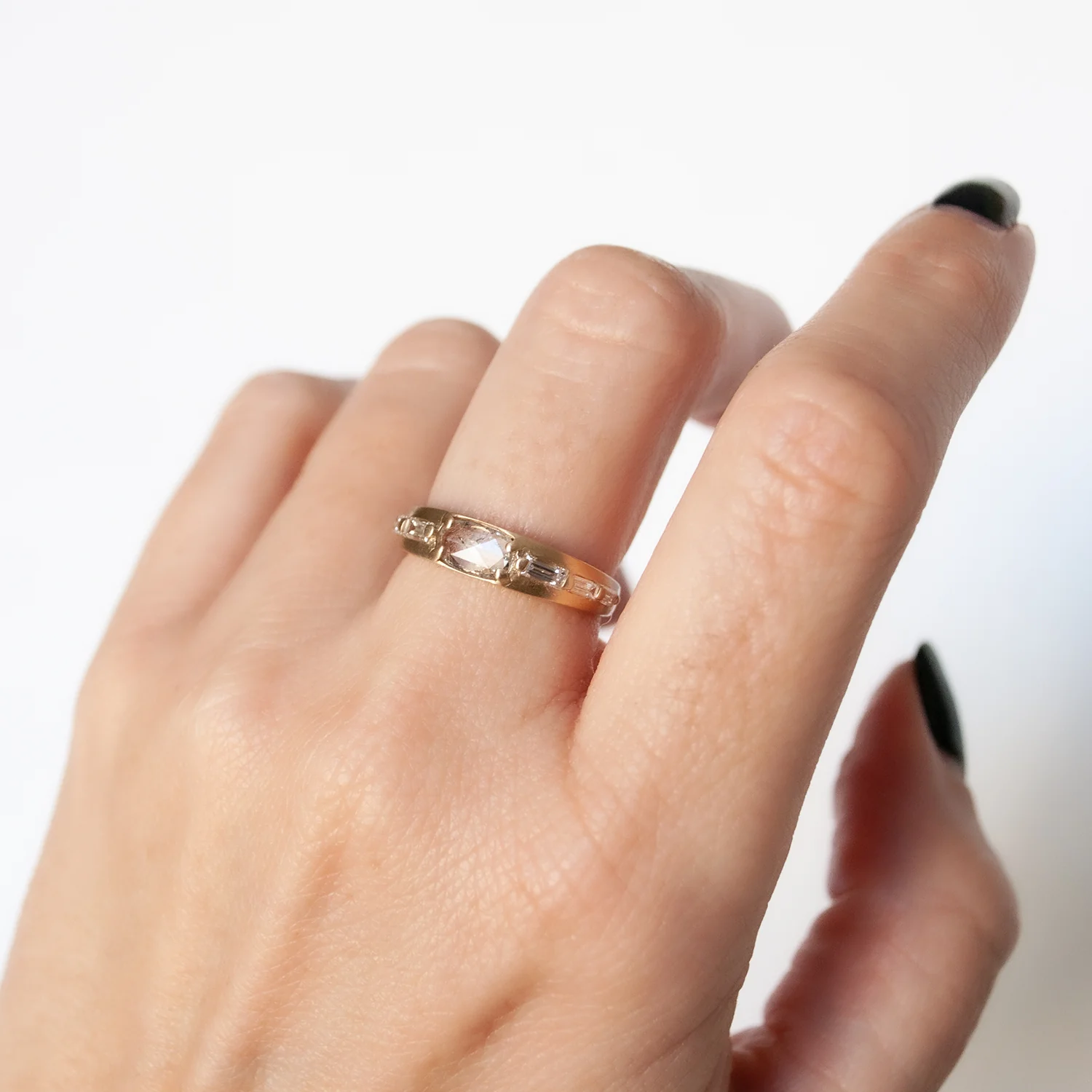 Rose Cut Rectangle & Baguette Diamond Band - Image 2