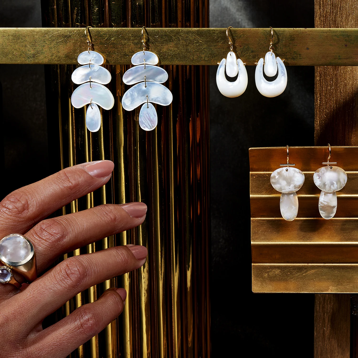 Layered Lingzhi Kiku White Agate Earrings - Image 4
