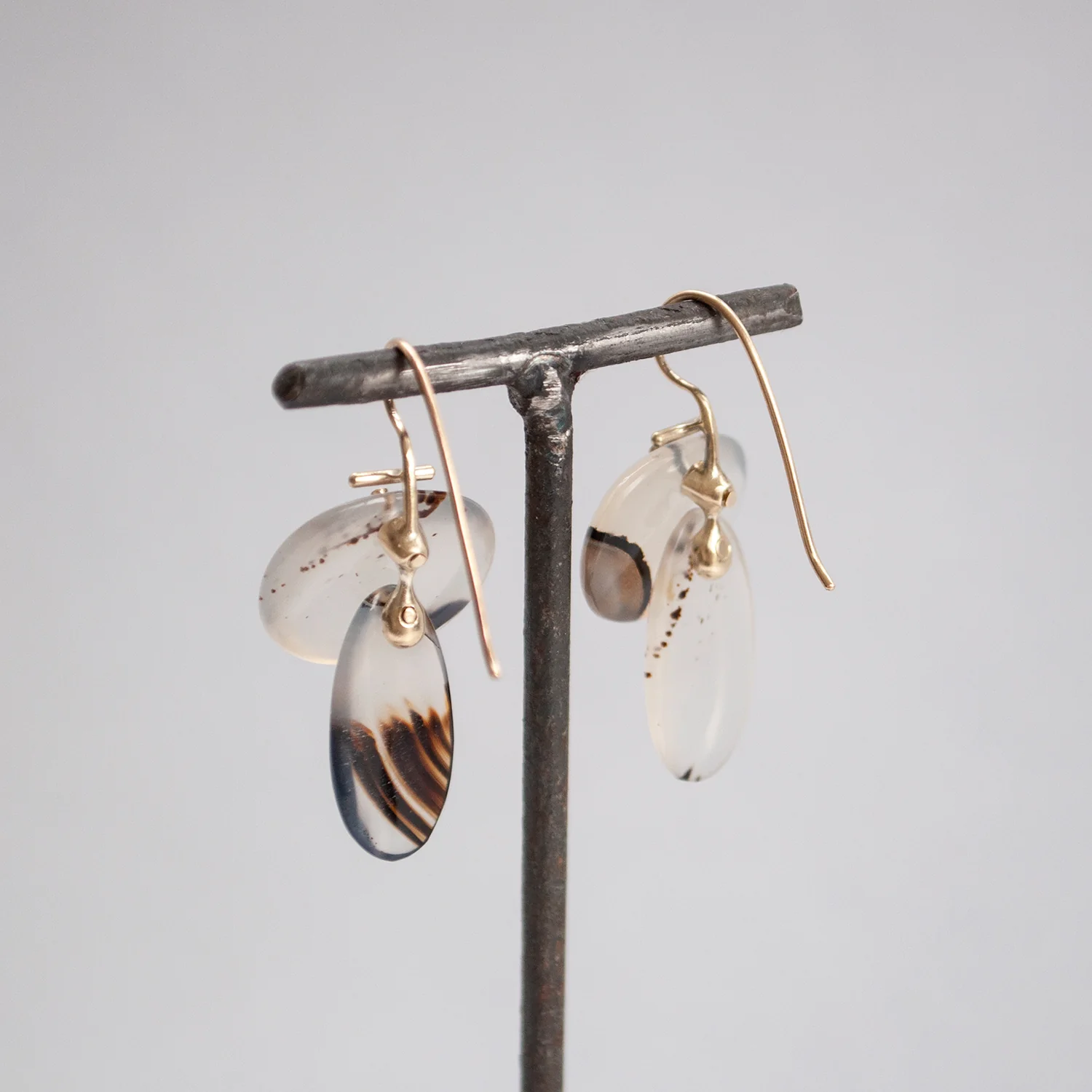Layered Lingzhi Kiku Light Agate Earrings - Image 3