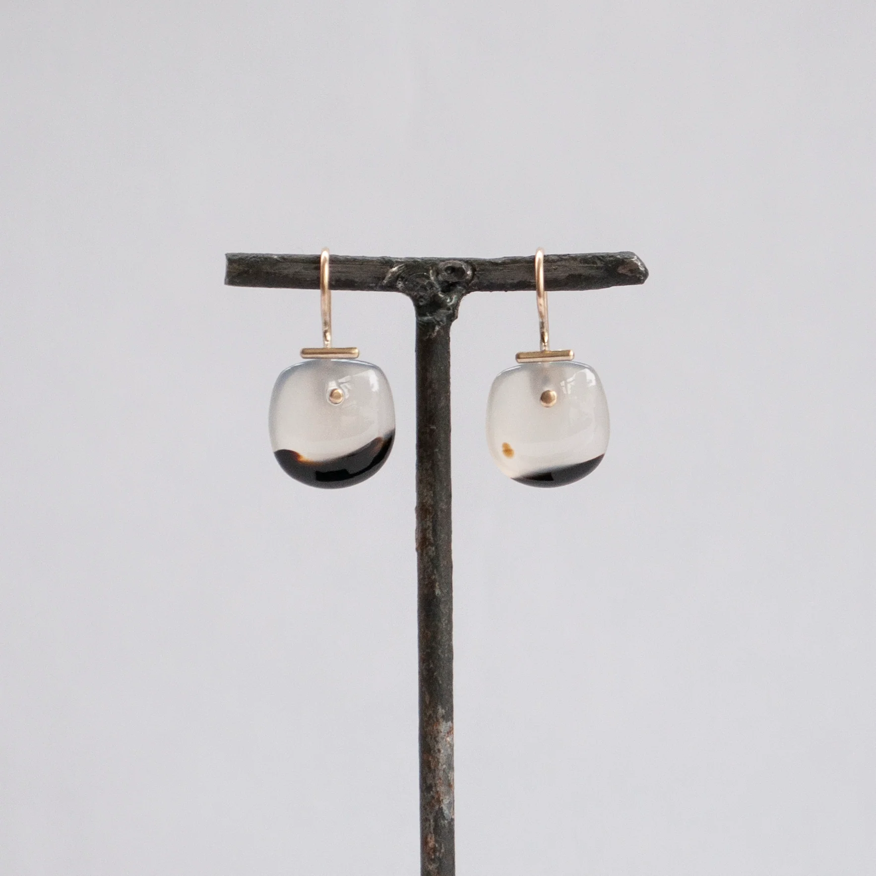 Medium Light Agate Shield Kiku Earrings - Image 3