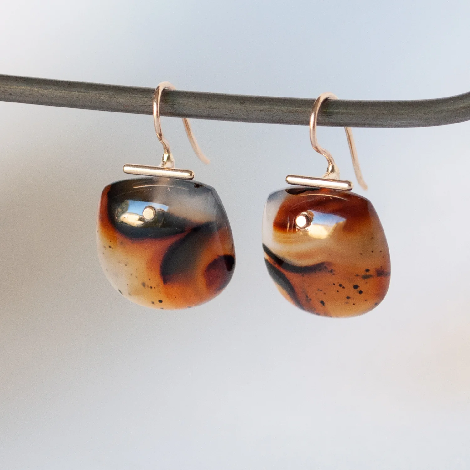 Large Light Agate Shield Kiku Earrings - Image 4