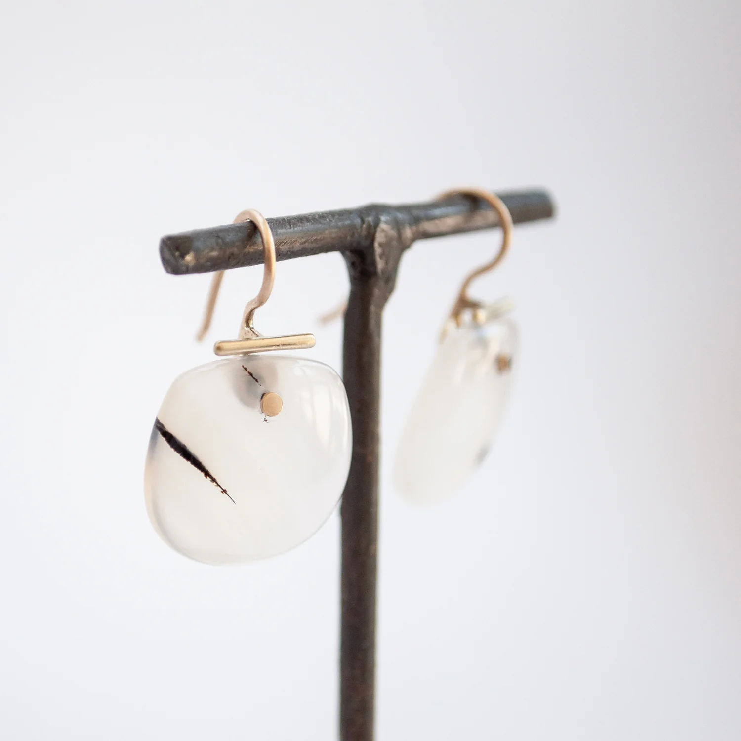 Large Light Agate Shield Kiku Earrings - Image 5