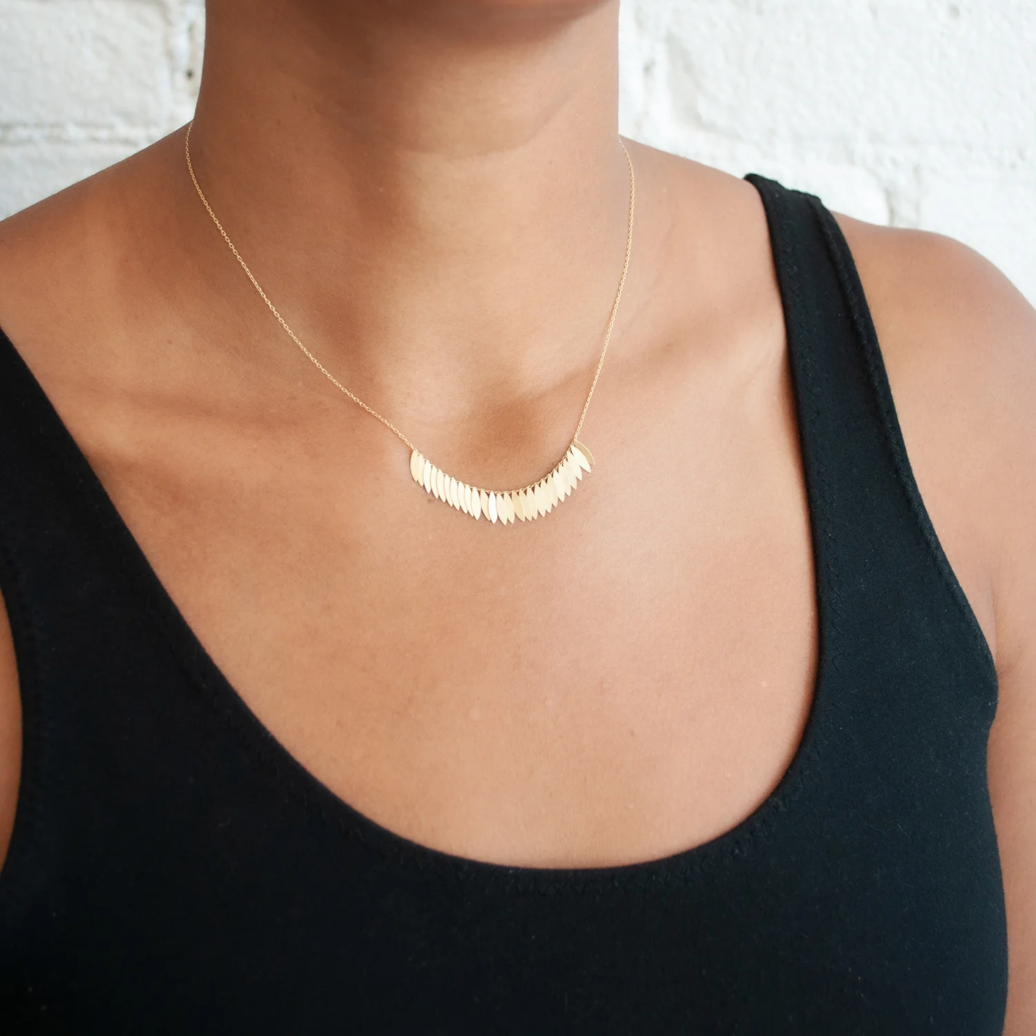 Golden Leaf Arc Necklace - Image 2