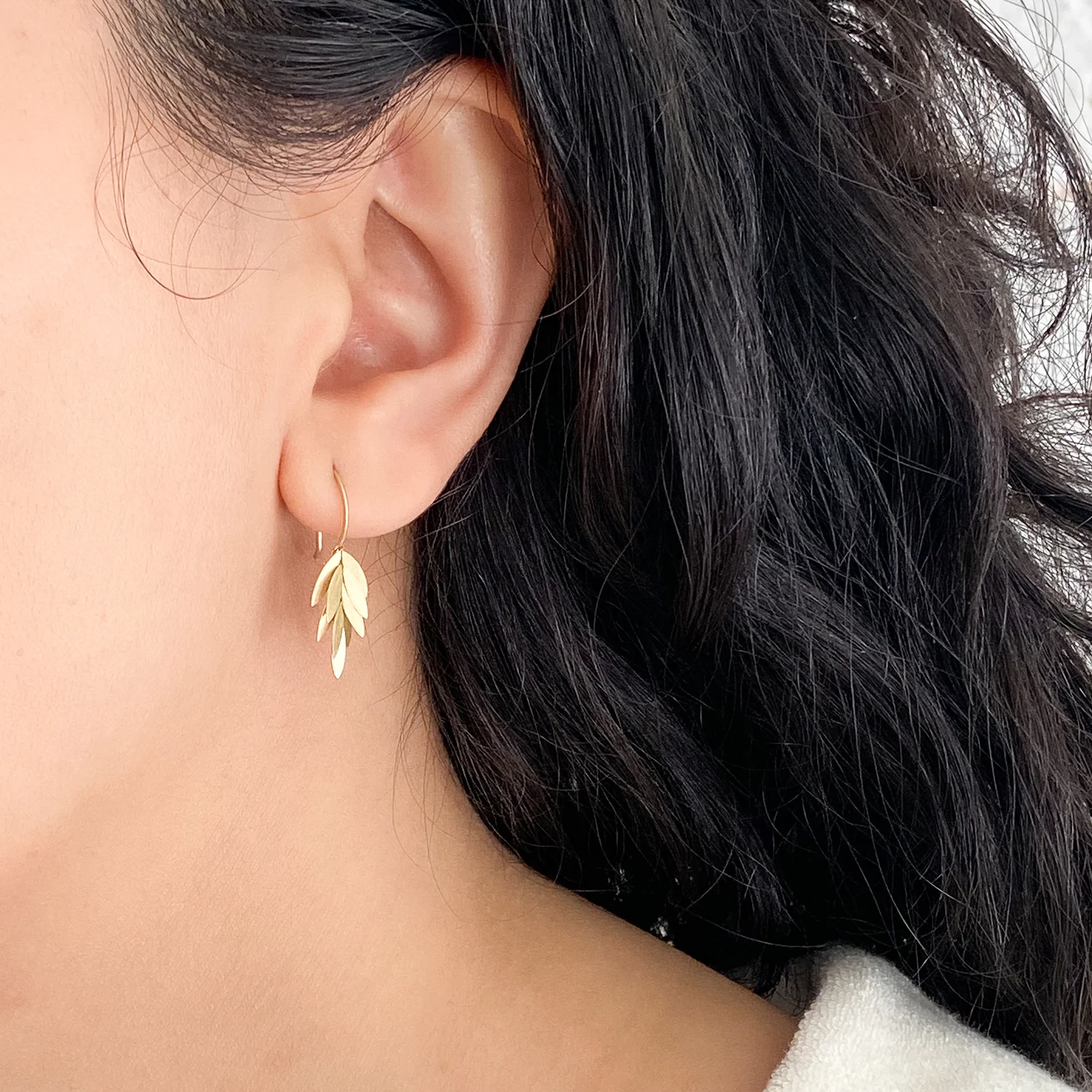 Small Golden Leaf Earrings - Image 2