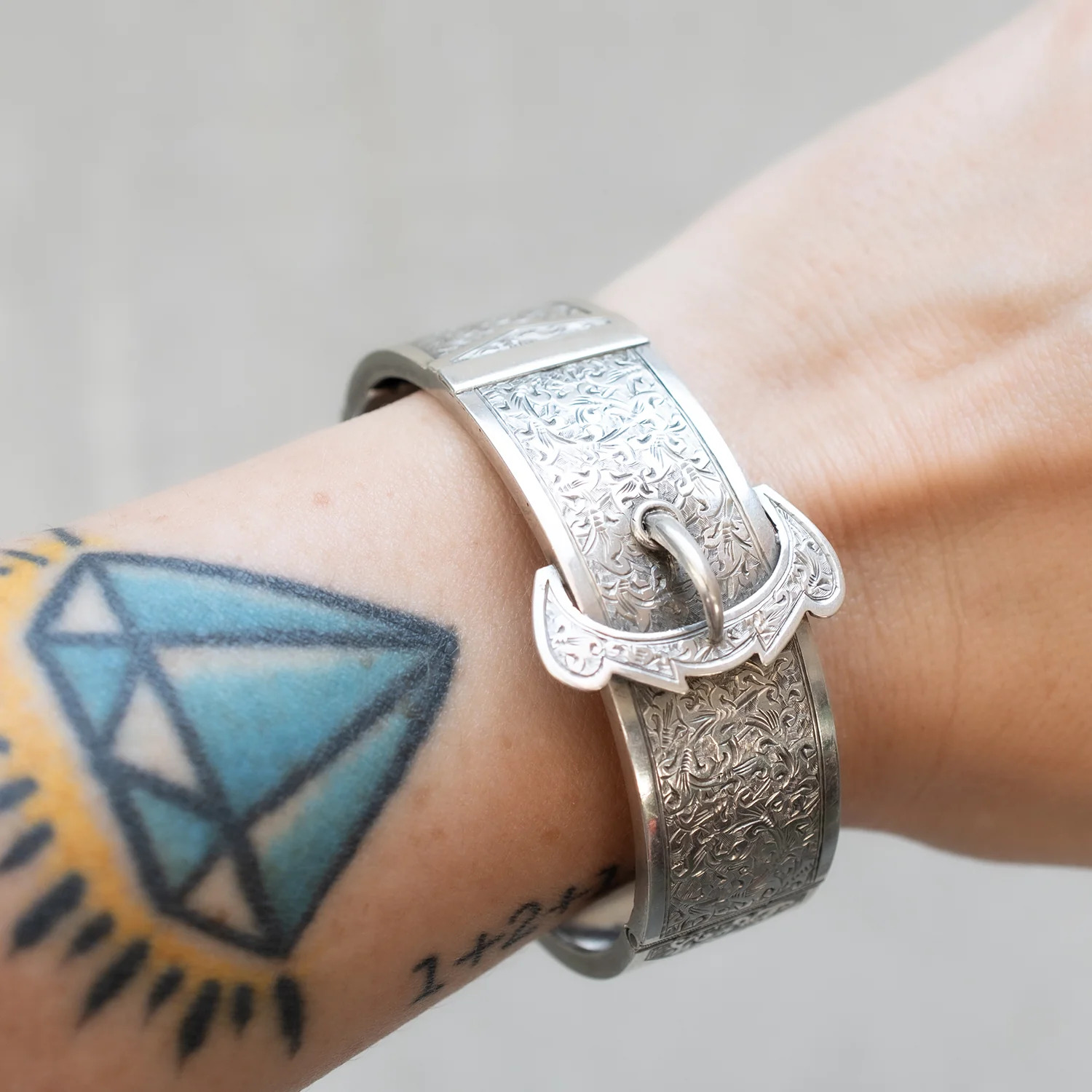 Silver Floral Buckle Bangle - Image 2