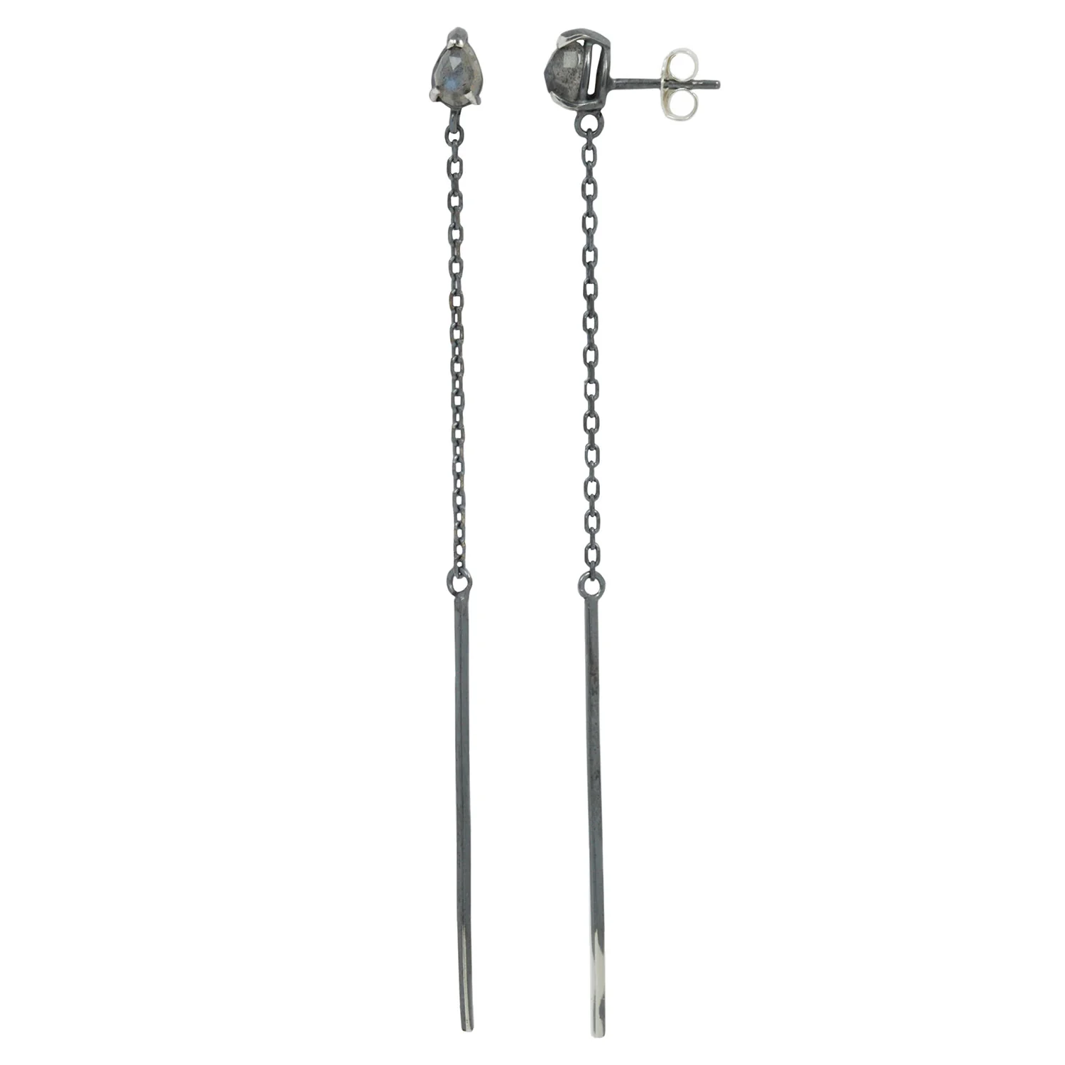 Silver Labradorite Bar and Streamline Earrings - Image 3