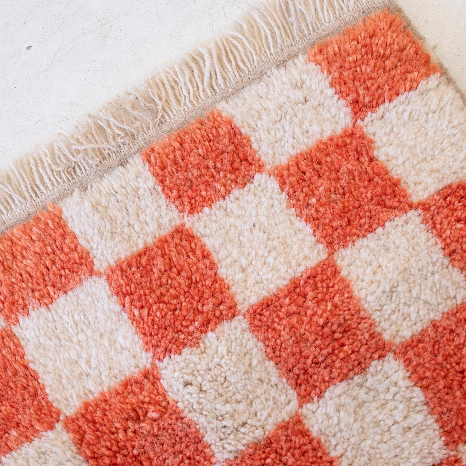Small Orange Checkerboard Moroccan Rug - Image 2