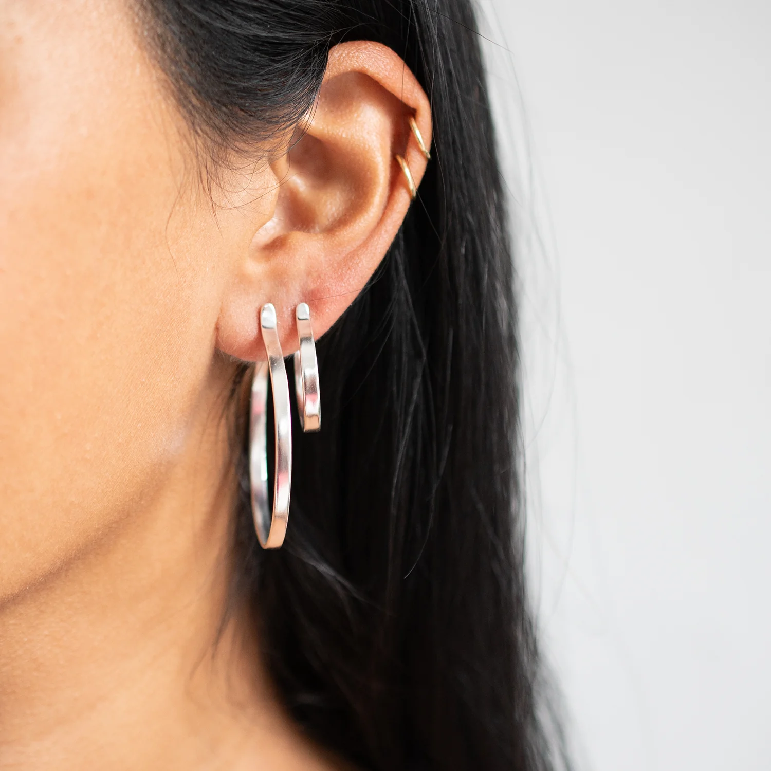 Small Plain Silver Hoops - Image 4
