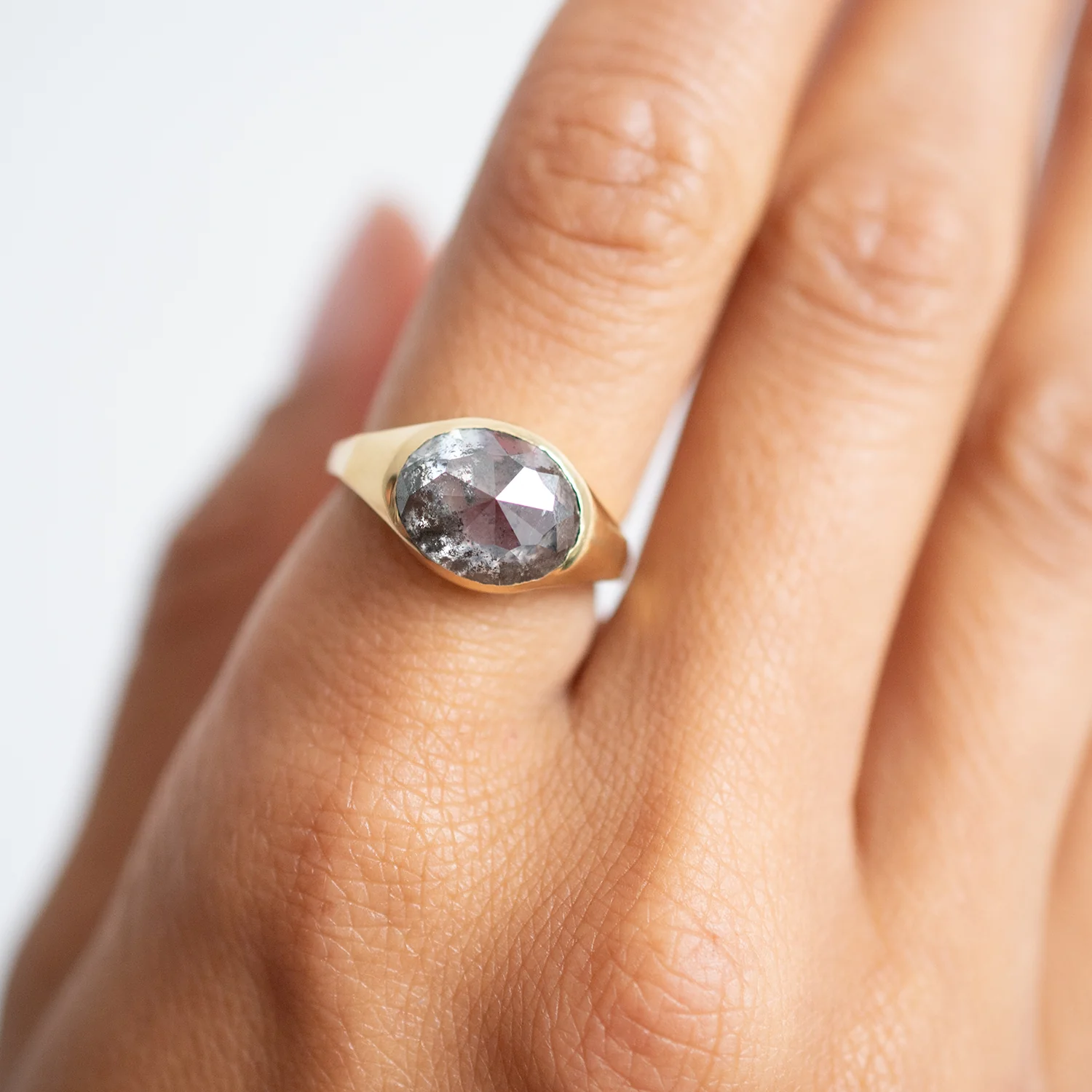 Speckled Diamond Oval Signet Ring - Image 2