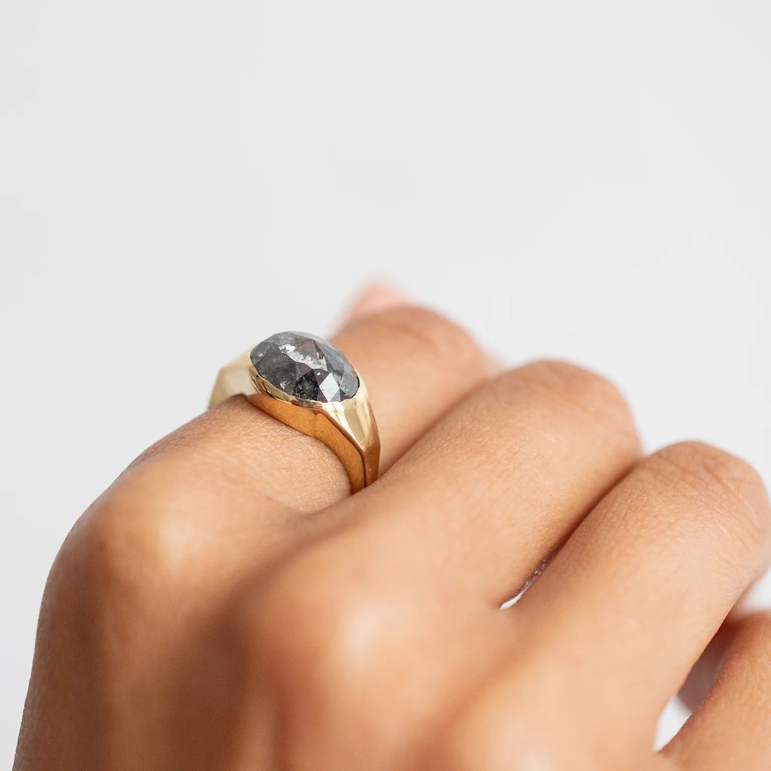 Speckled Diamond Oval Signet Ring - Image 6