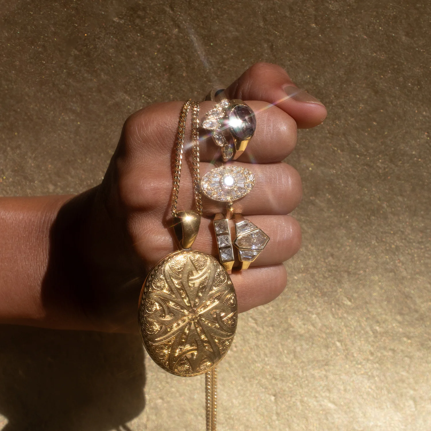 Speckled Diamond Oval Signet Ring - Image 8
