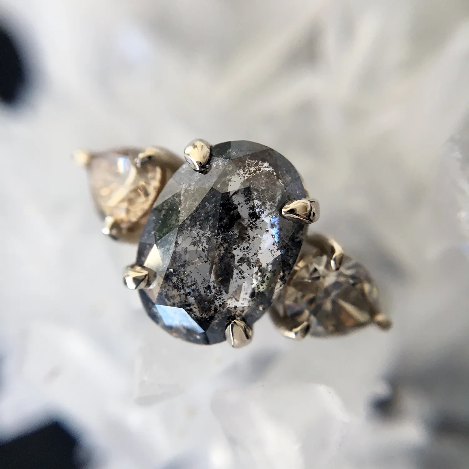 Speckled Oval Three Diamond Ring - Image 4
