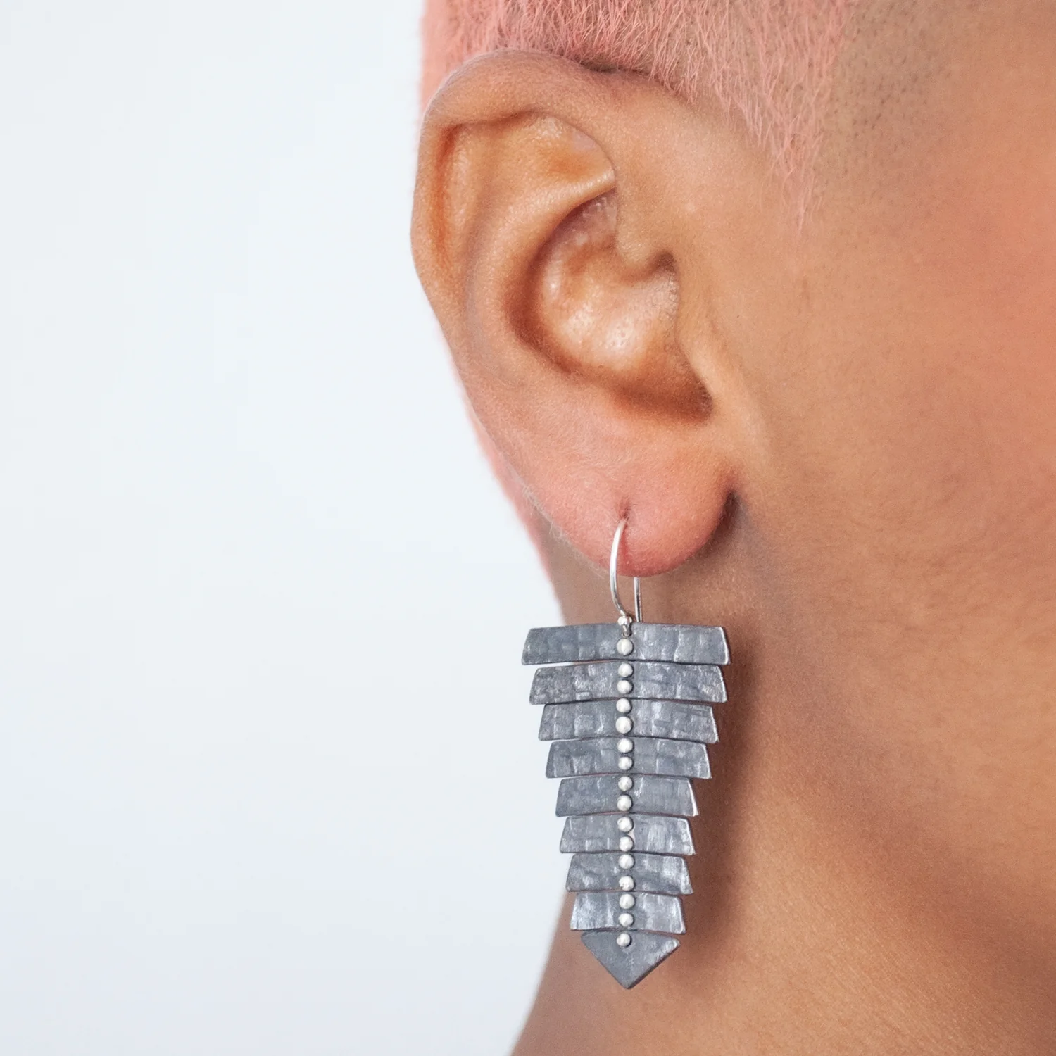 Oxidized Silver Fishbone Earrings - Image 2