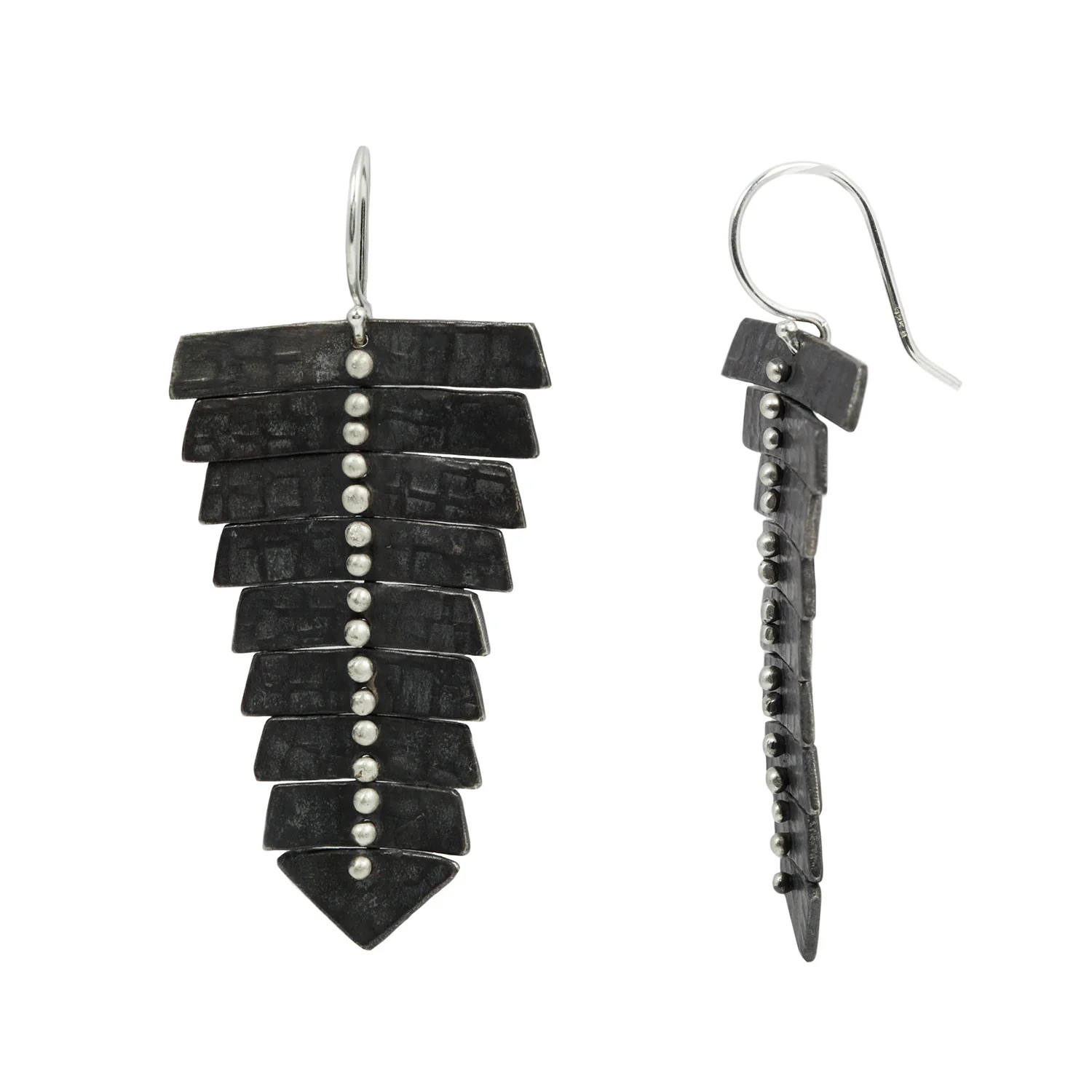 Oxidized Silver Fishbone Earrings - Image 3