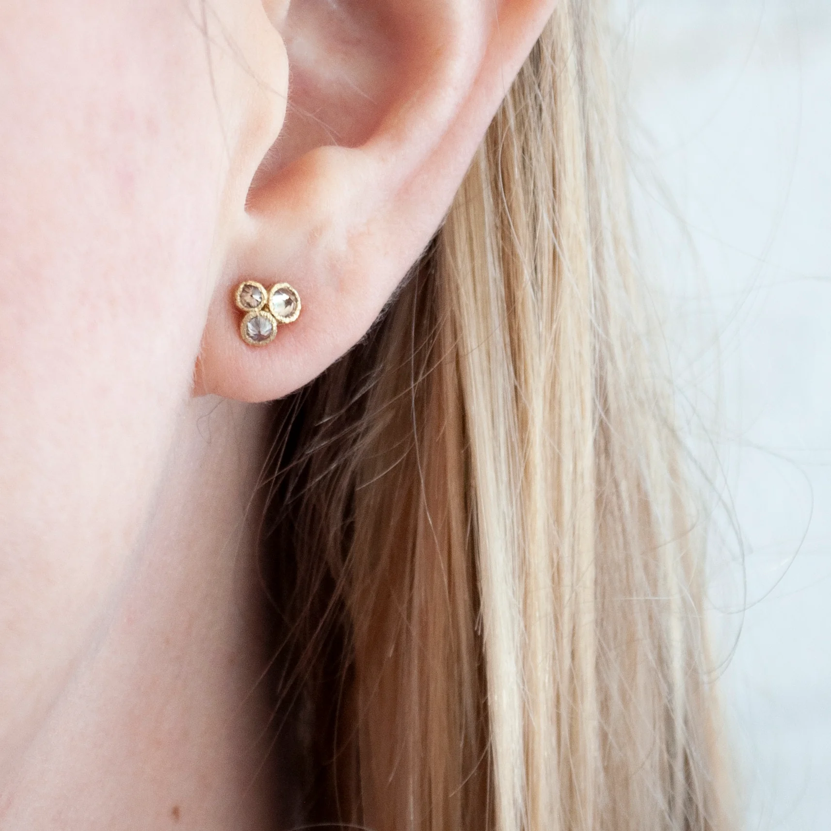 Gold Bezel Inverted Diamond Studs - Image 3