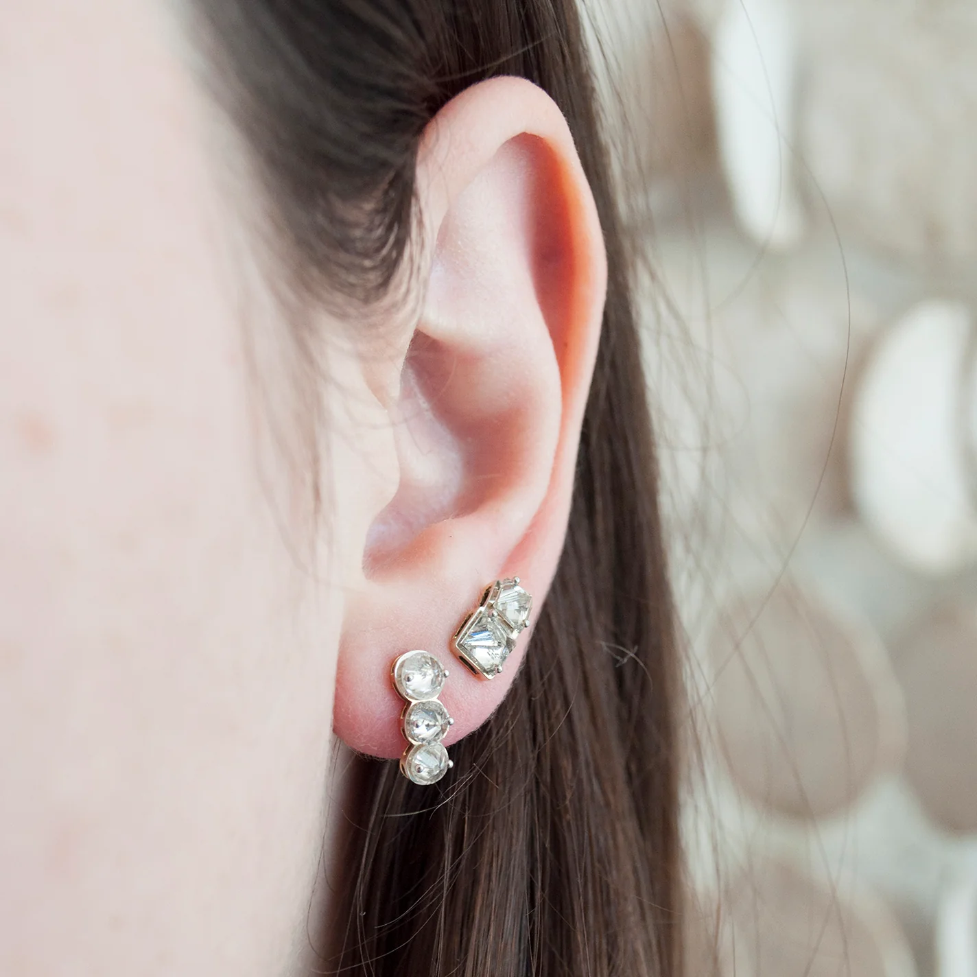 White Square Diamond Studs - Image 4