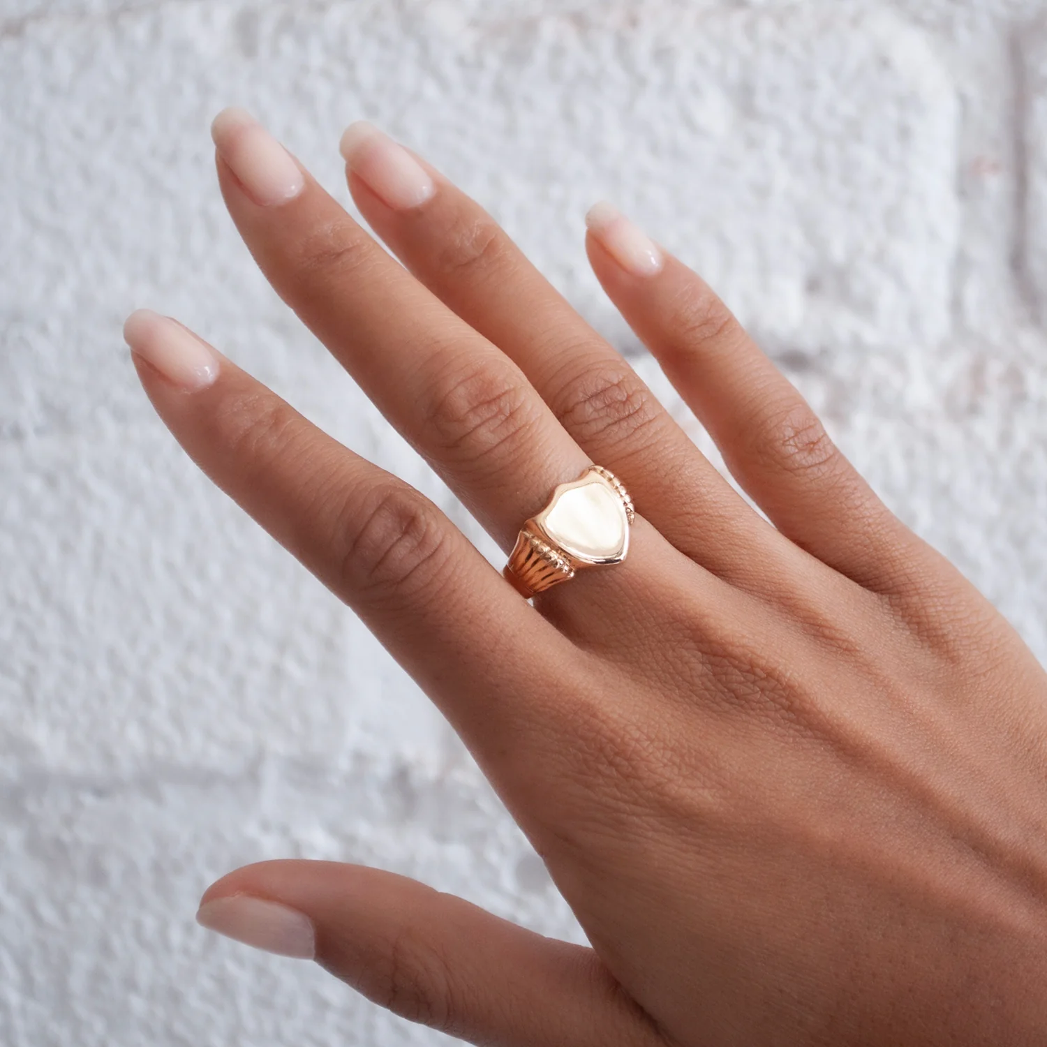 Textured Shoulder Shield Signet Ring - Image 2