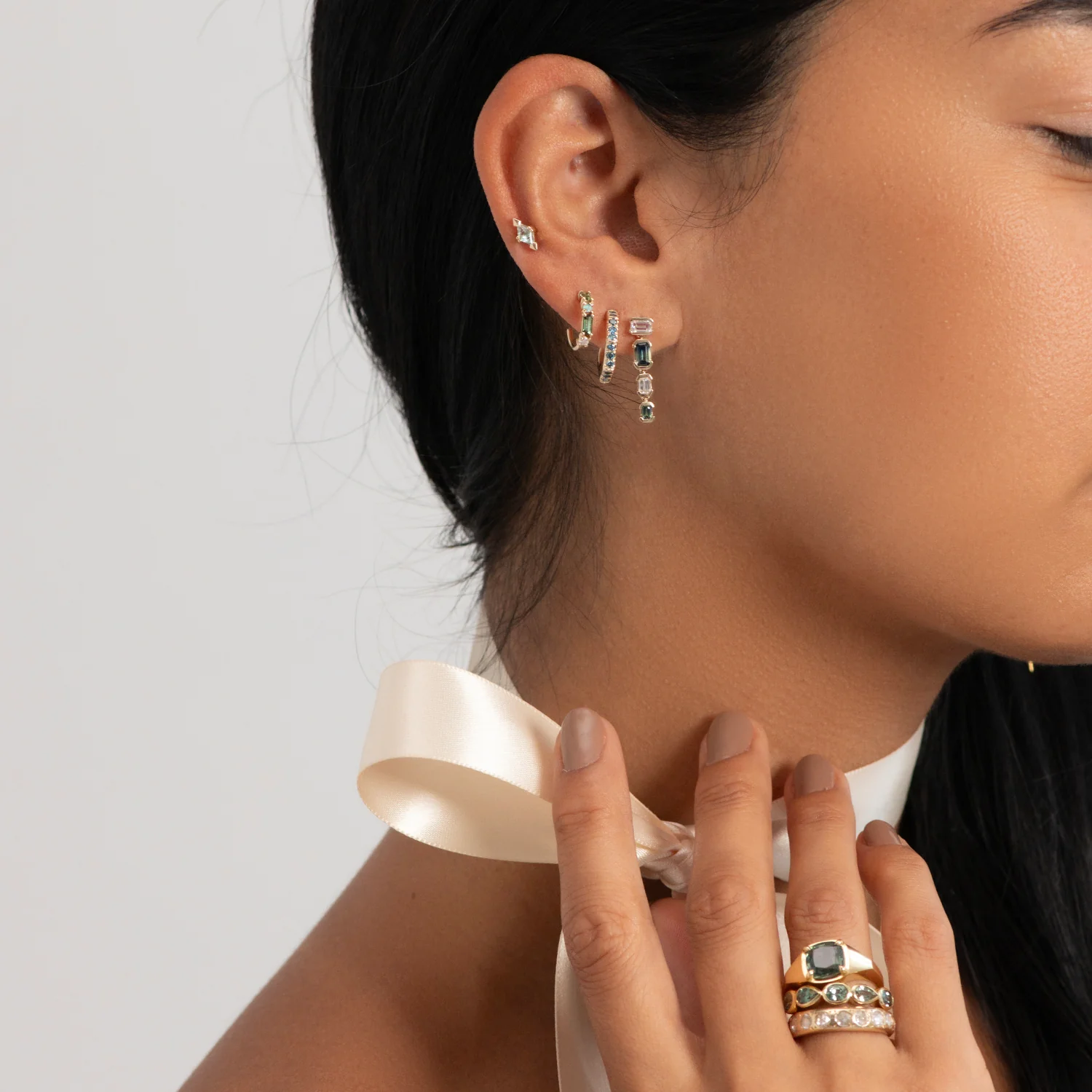 Teal Diamond Geometric Hoops - Image 4