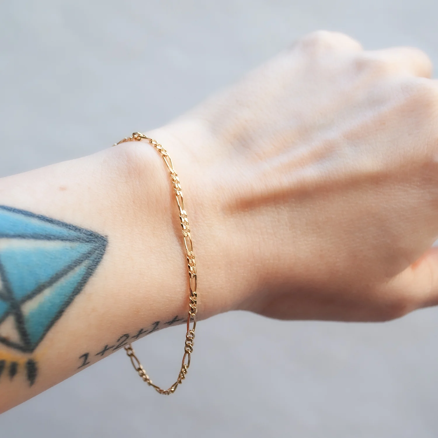 Thin Gold Figaro Bracelet - Image 2