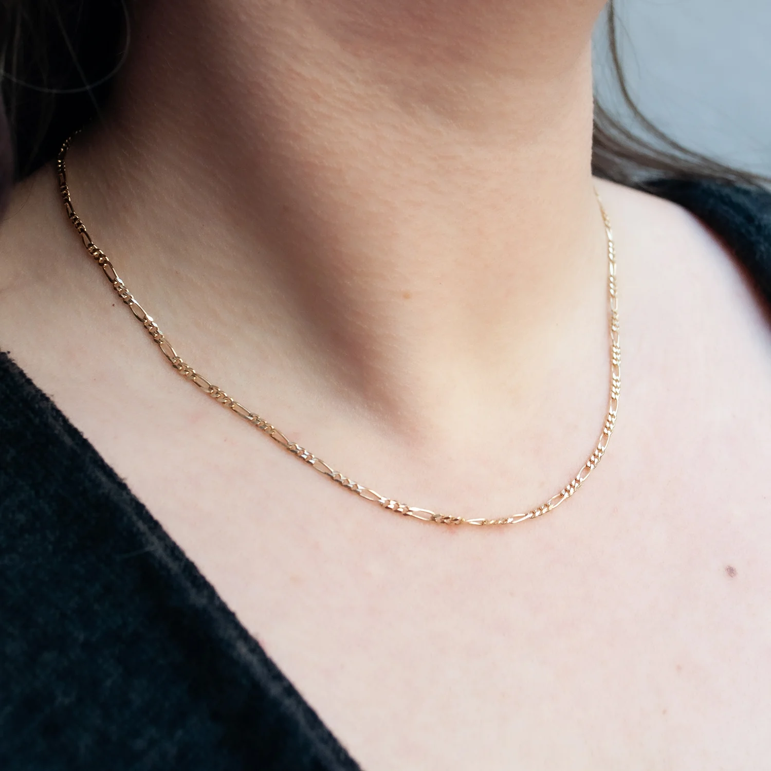 Thin Gold Figaro Necklace - Image 2
