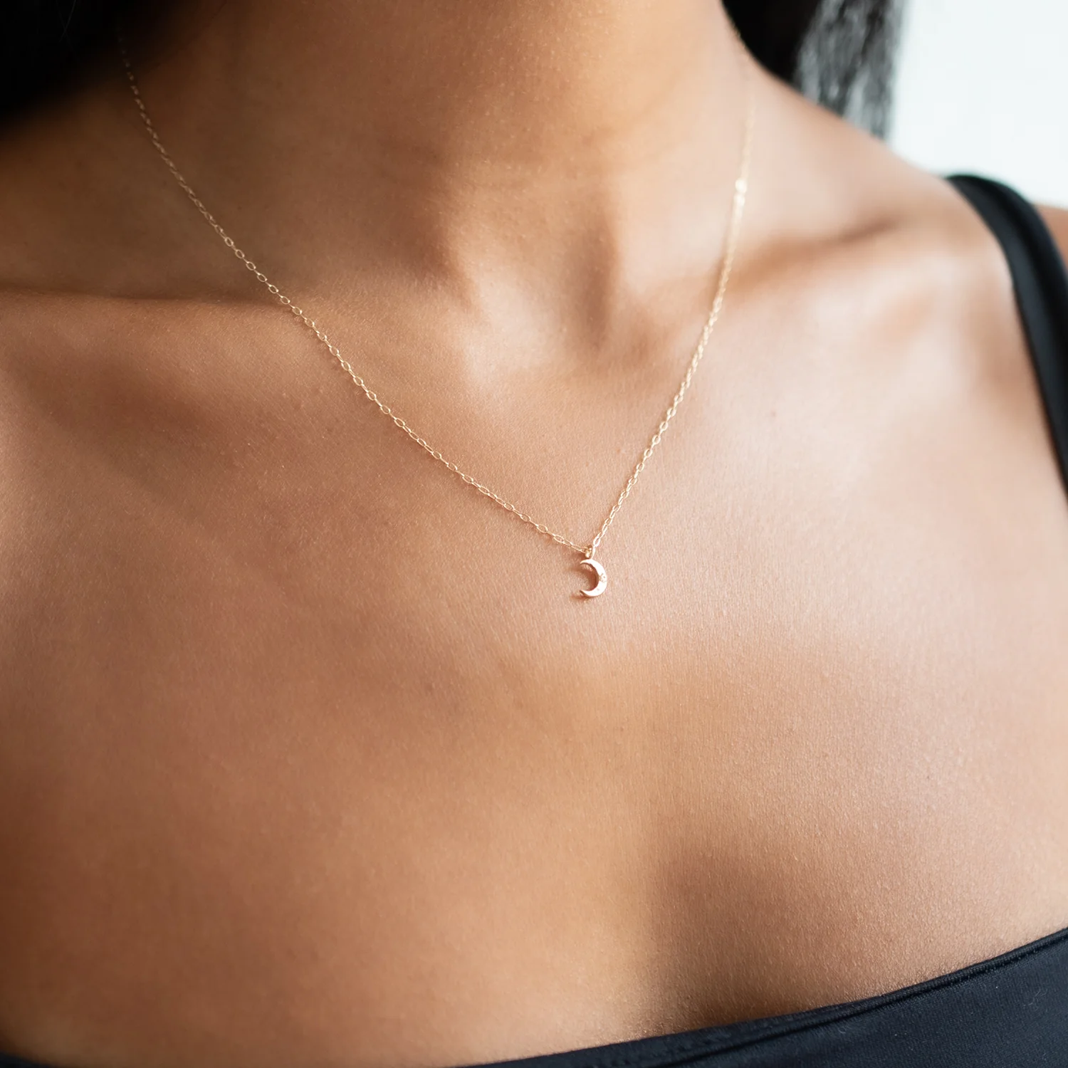 Tiny Gold Crescent Moon Necklace - Image 2