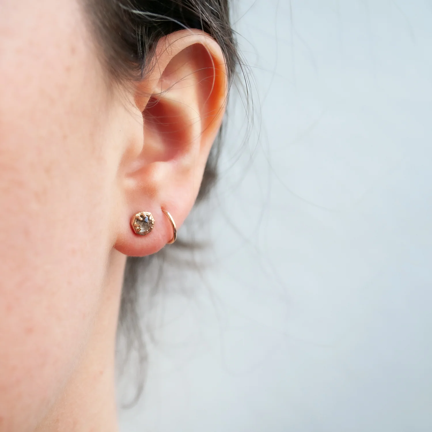 Tiny Tourmalinated Quartz Studs - Image 2