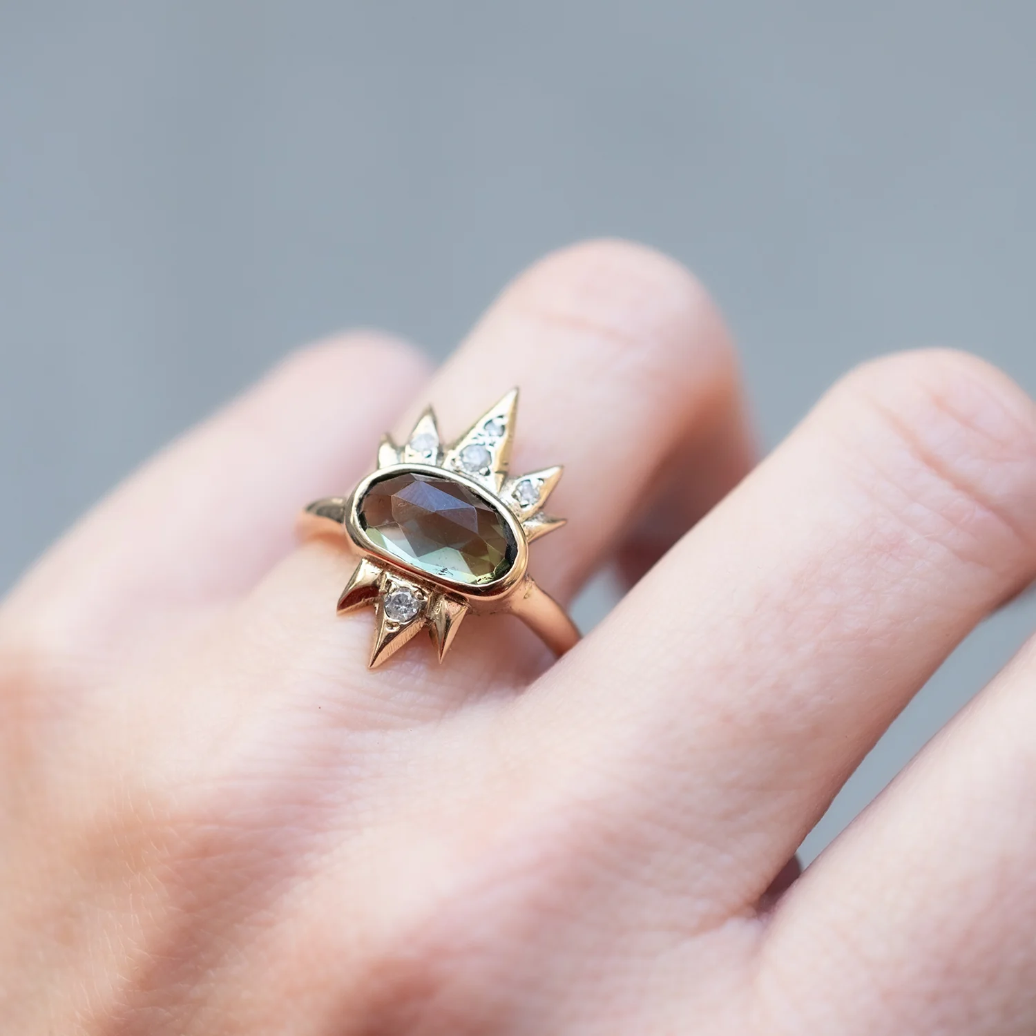 Tourmaline & Diamond Spike Ring - Image 2