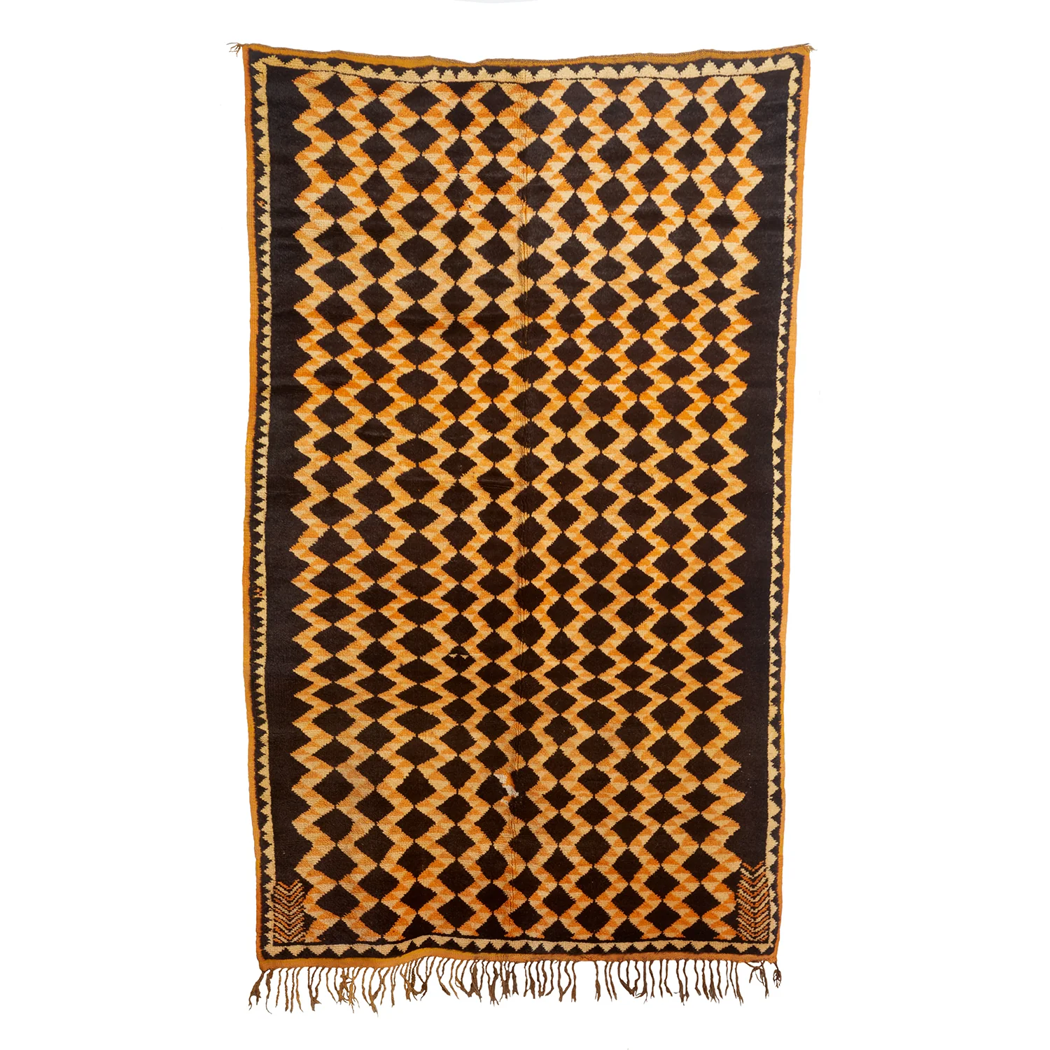 Vintage Black & Orange Diamond Rug