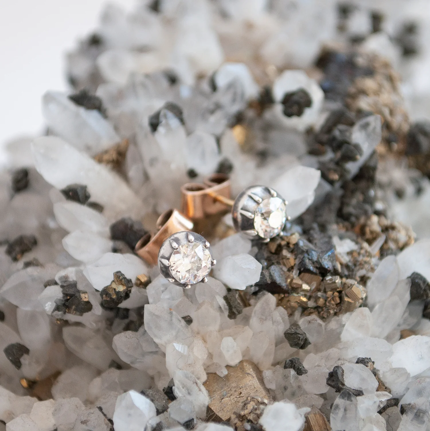 Gold and Silver Diamond Studs - Image 3