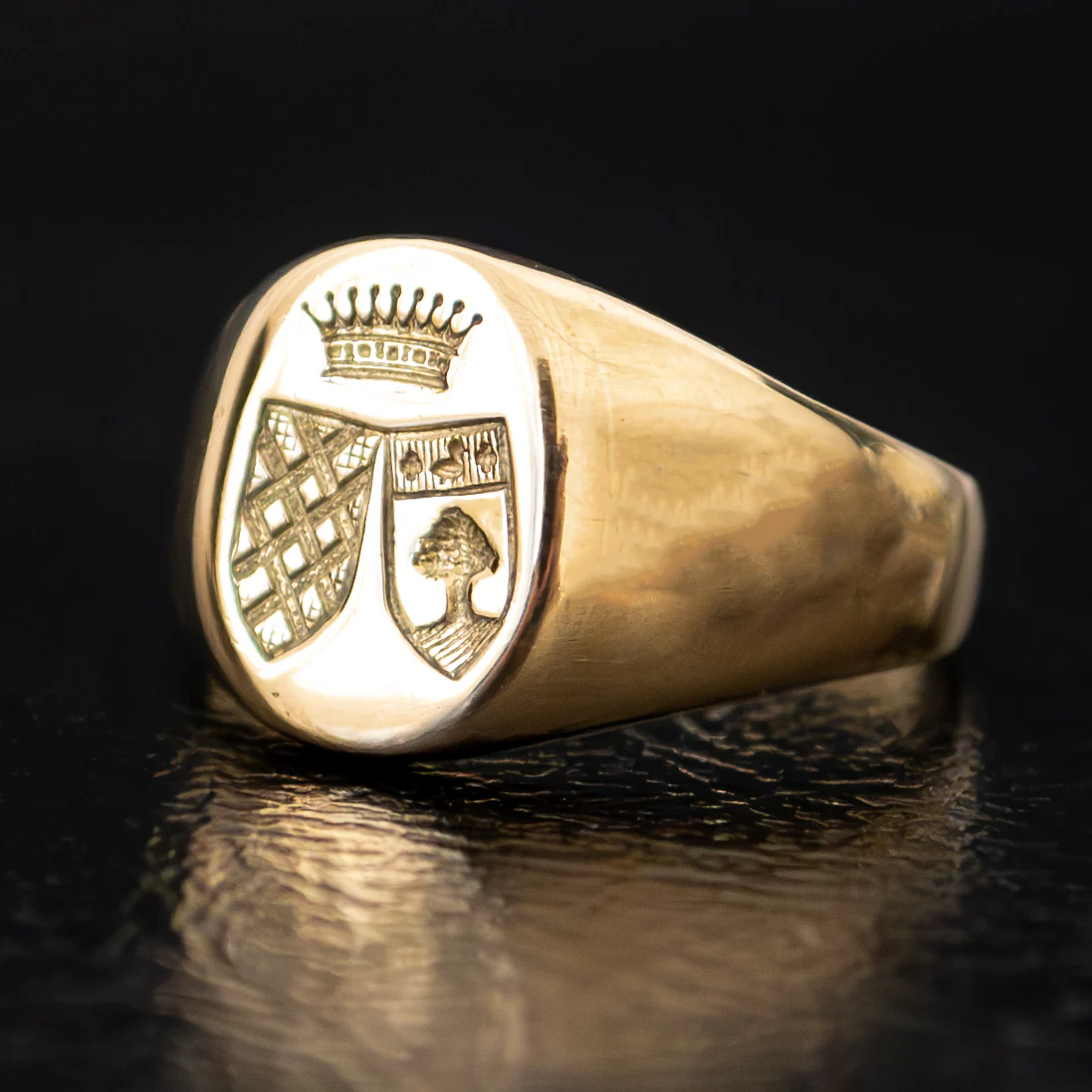 Gold Double Shield Signet Ring - Image 3