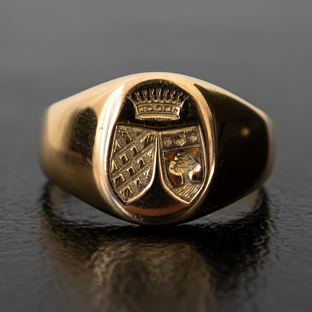 Gold Double Shield Signet Ring - Image 4