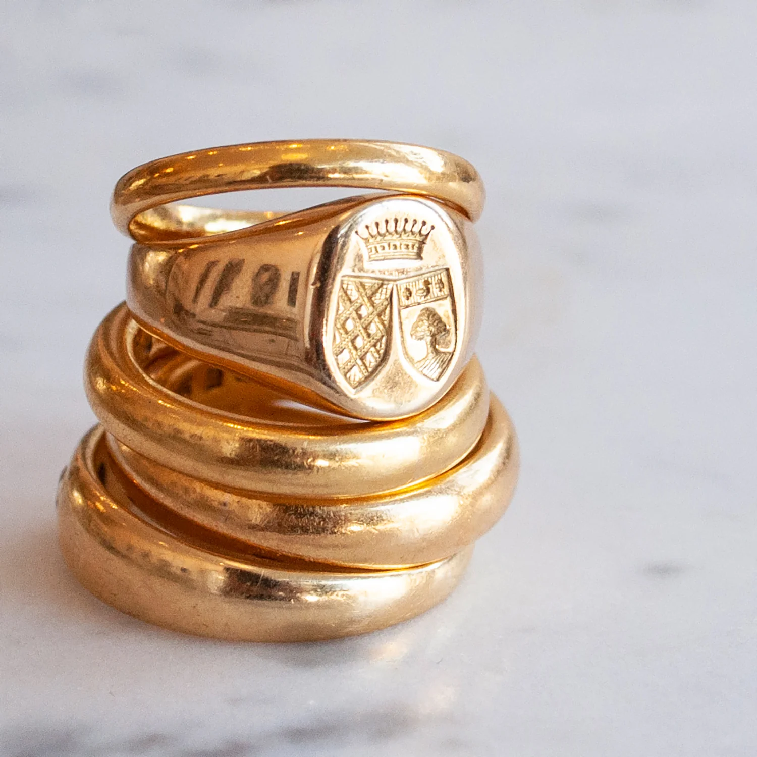 Gold Double Shield Signet Ring - Image 5