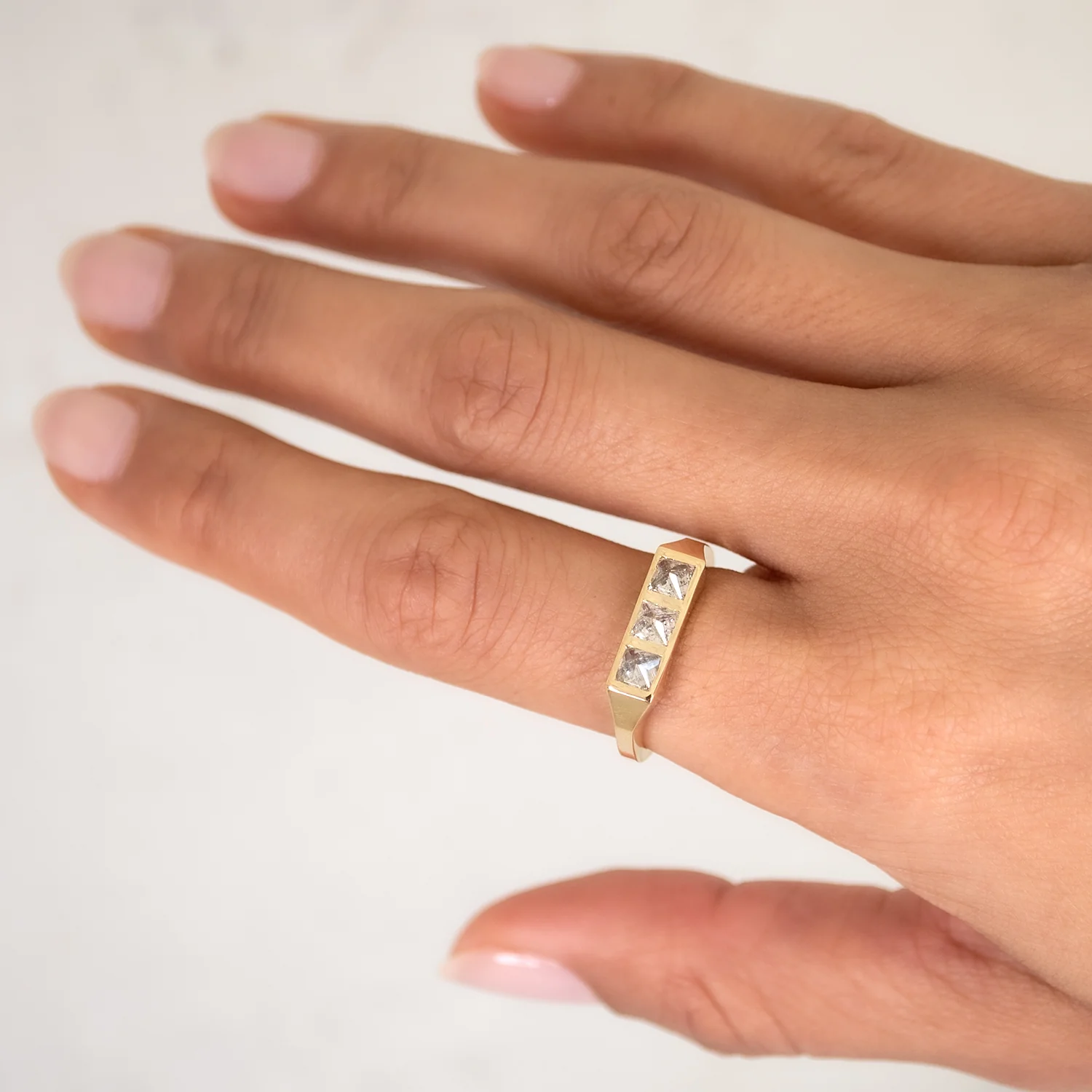 White Pyramid Guardian Bar Ring - Image 2
