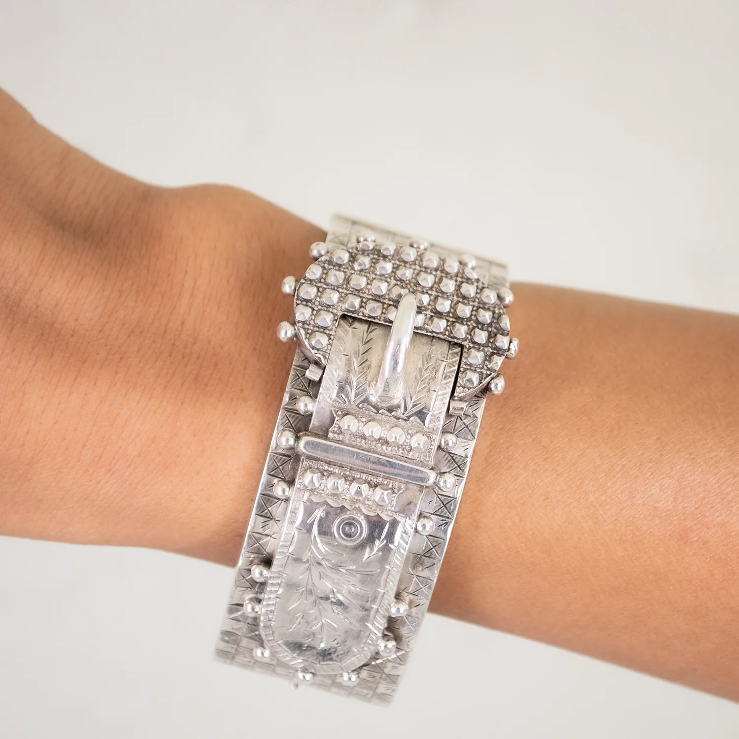 Wide Silver Belt Buckle Bangle - Image 2