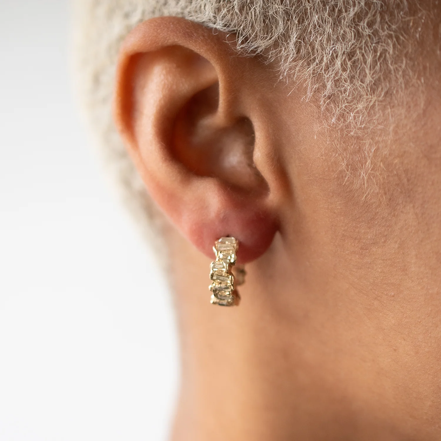 X Lemon Baguette Diamond Scatter Hoops - Image 2
