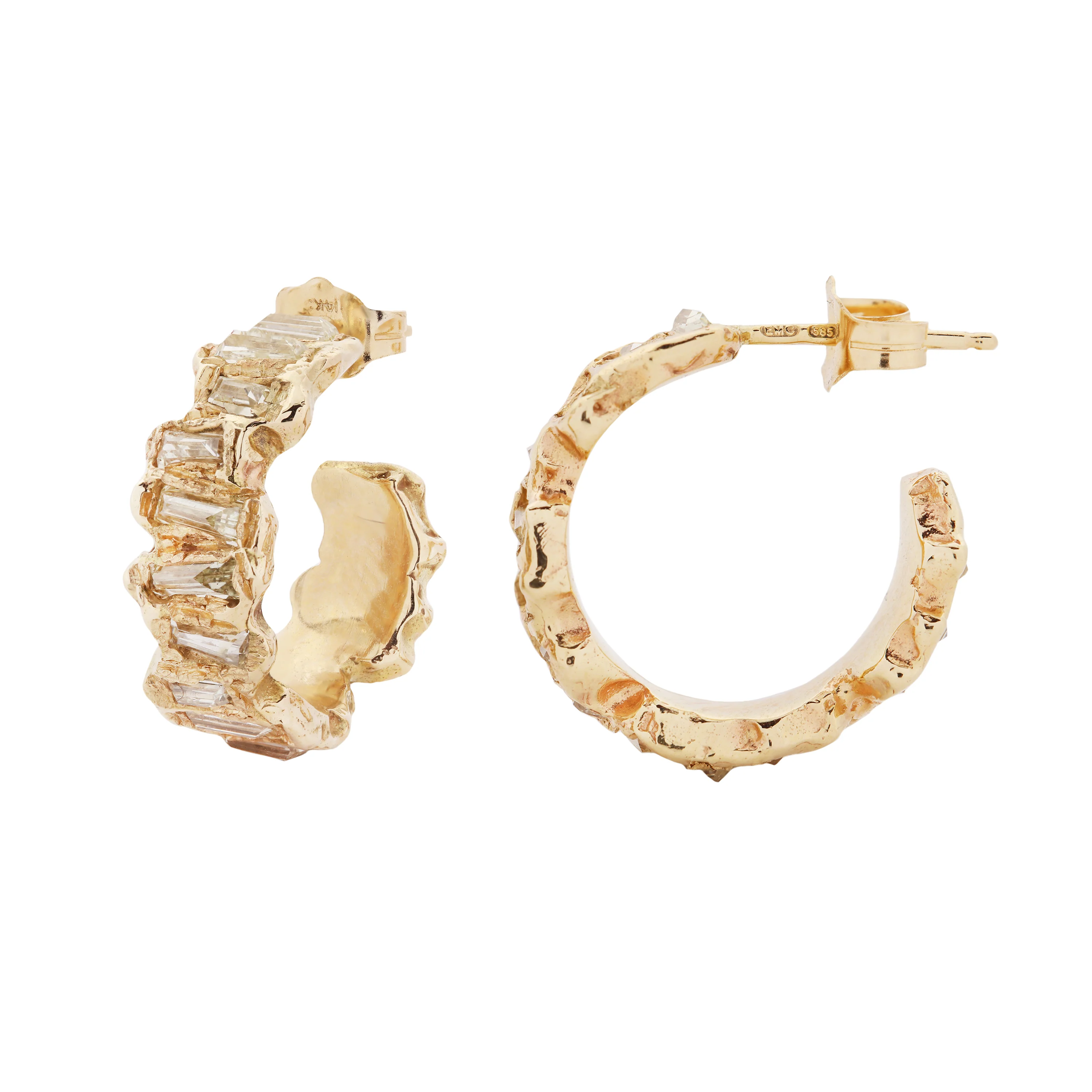 X Lemon Baguette Diamond Scatter Hoops - Image 3