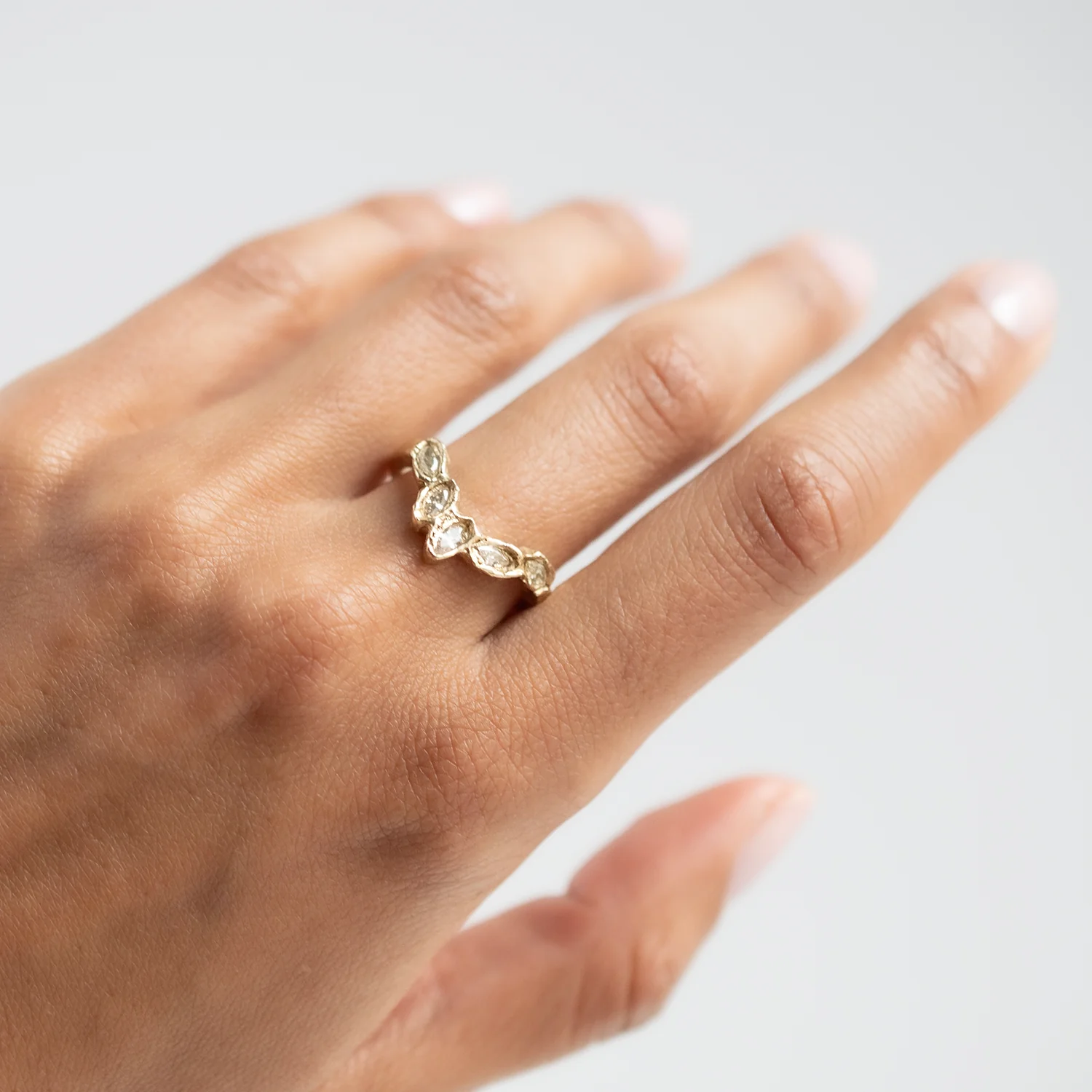 X Marquise Five Diamond V Shape Scatter Ring - Image 2