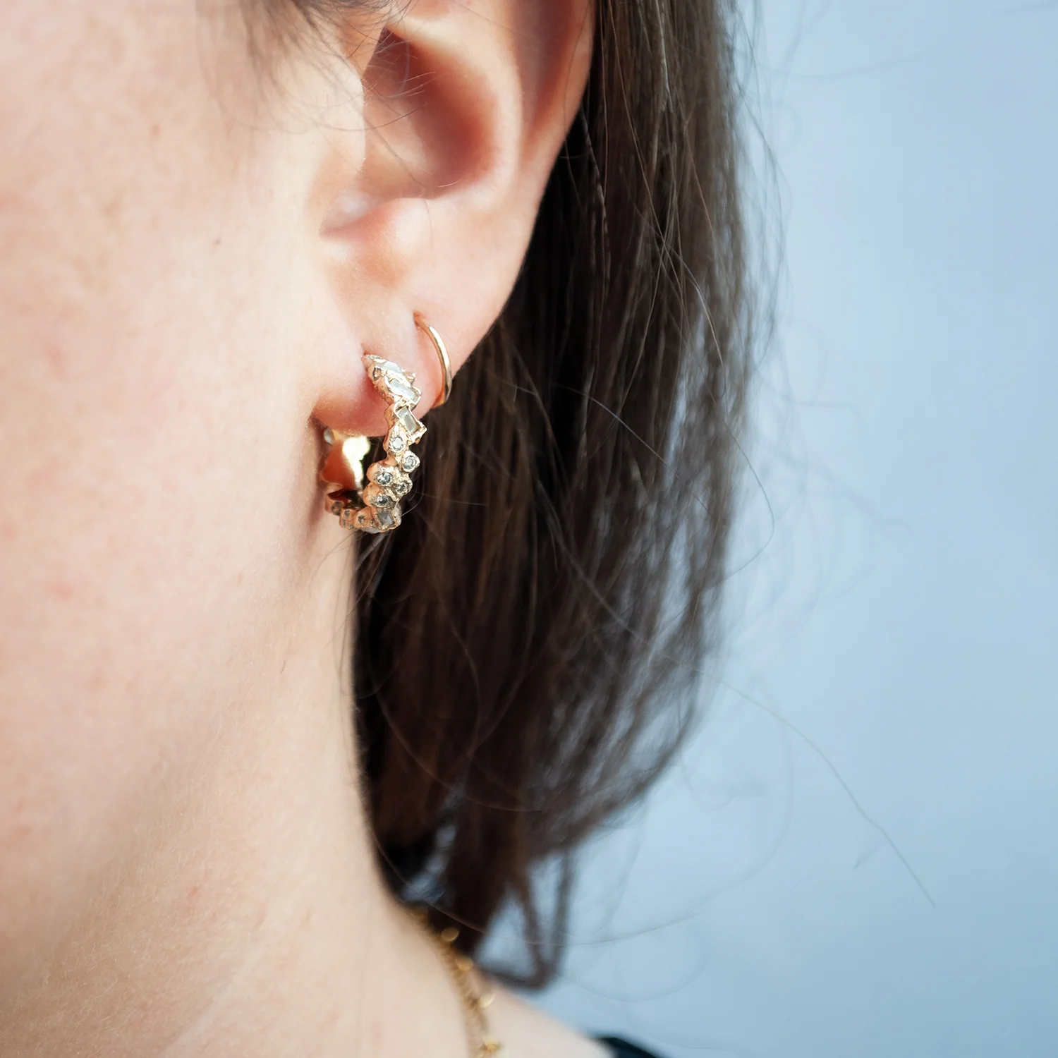 X Mixed Cut Diamond Scatter Hoops - Image 2